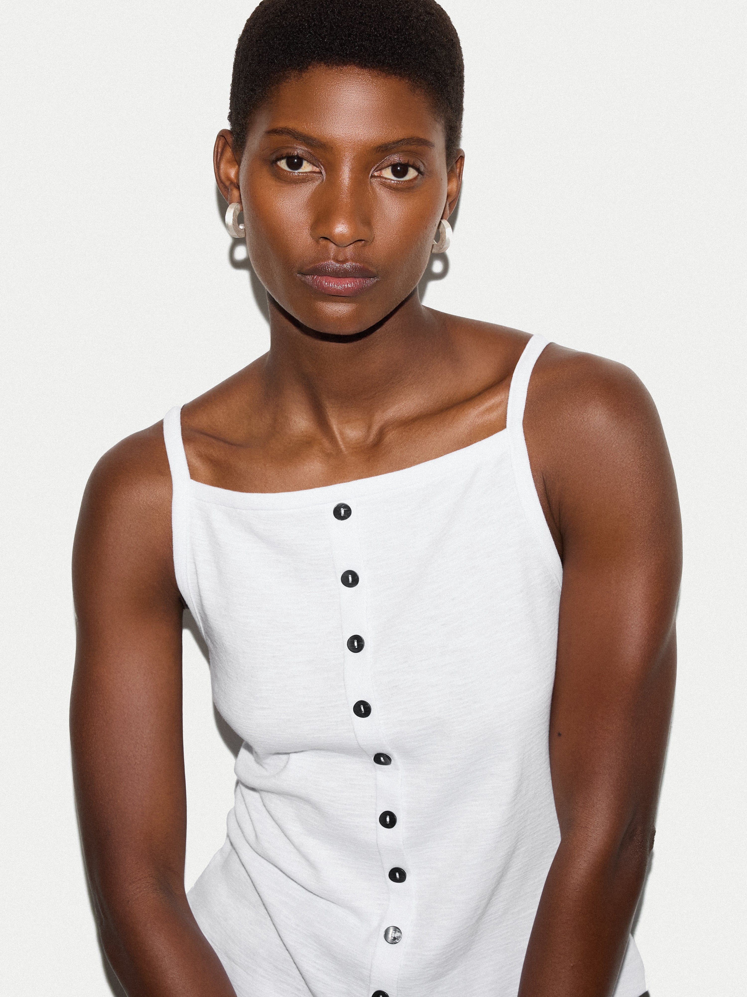 Cotton Luxe Button Cami | White - Image 2