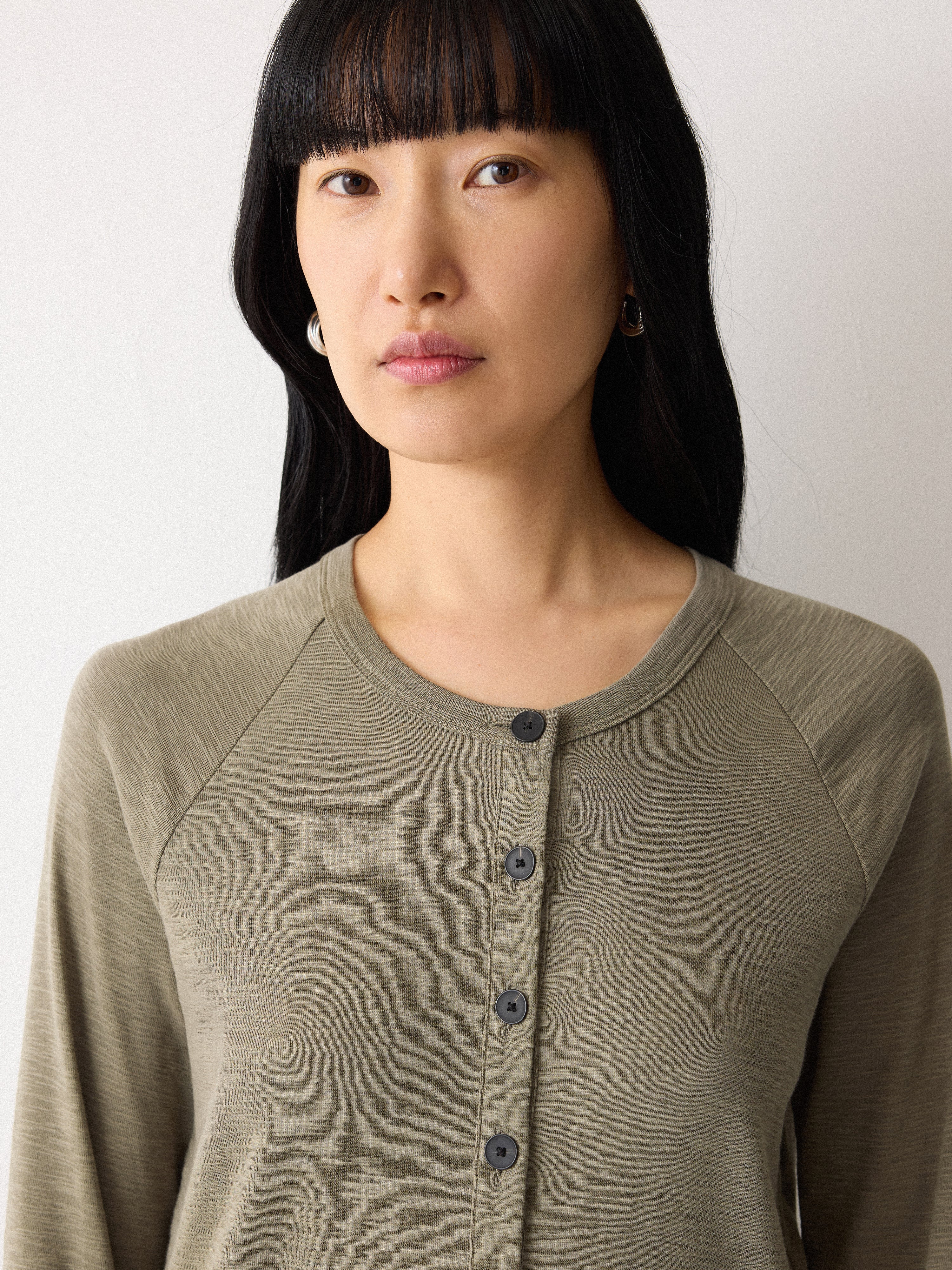 Cotton Luxe Crew Cardigan | Light Khaki - Image 3