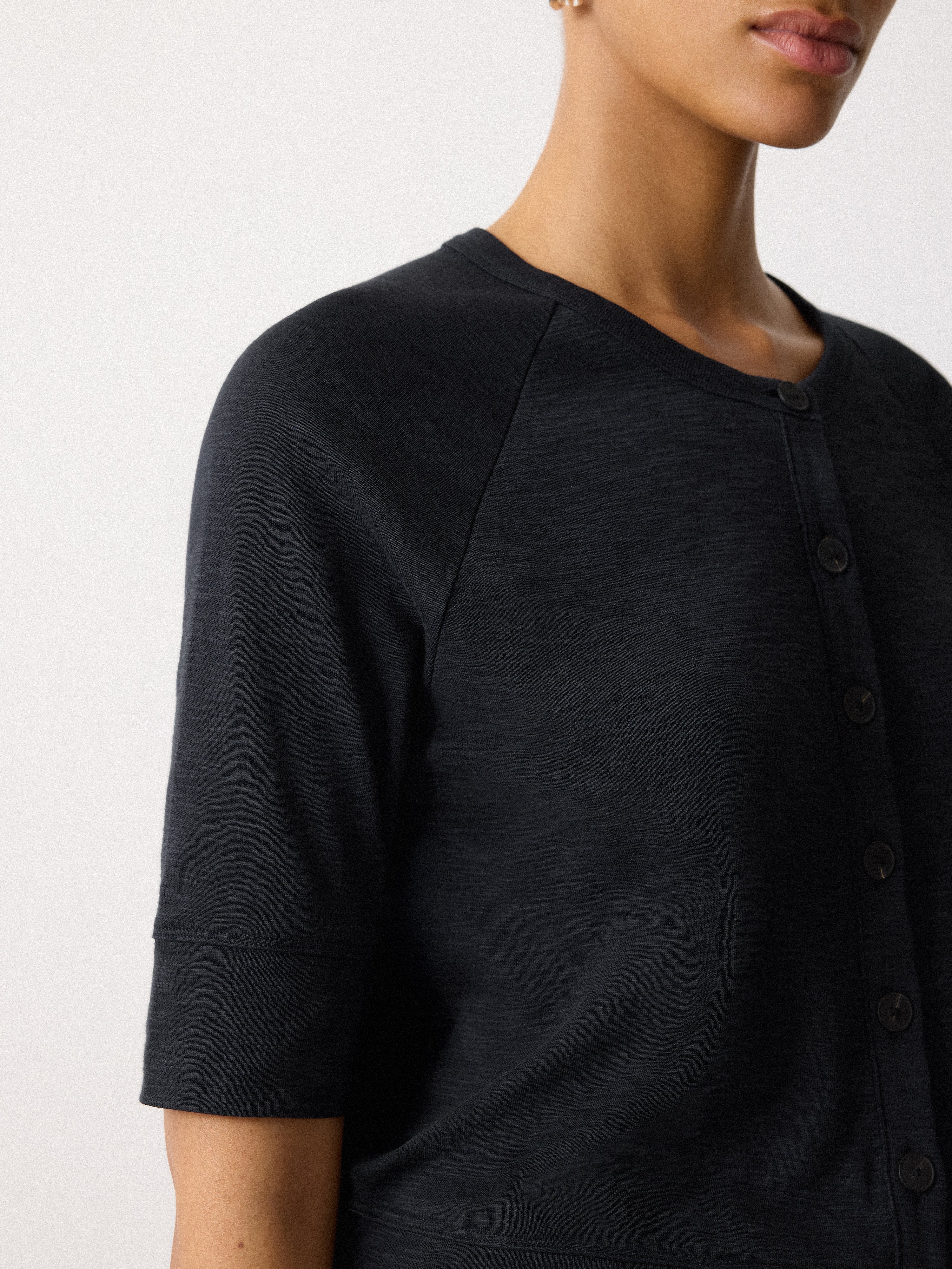 Cotton Luxe Half Sleeve Cardigan | Navy - Image 2