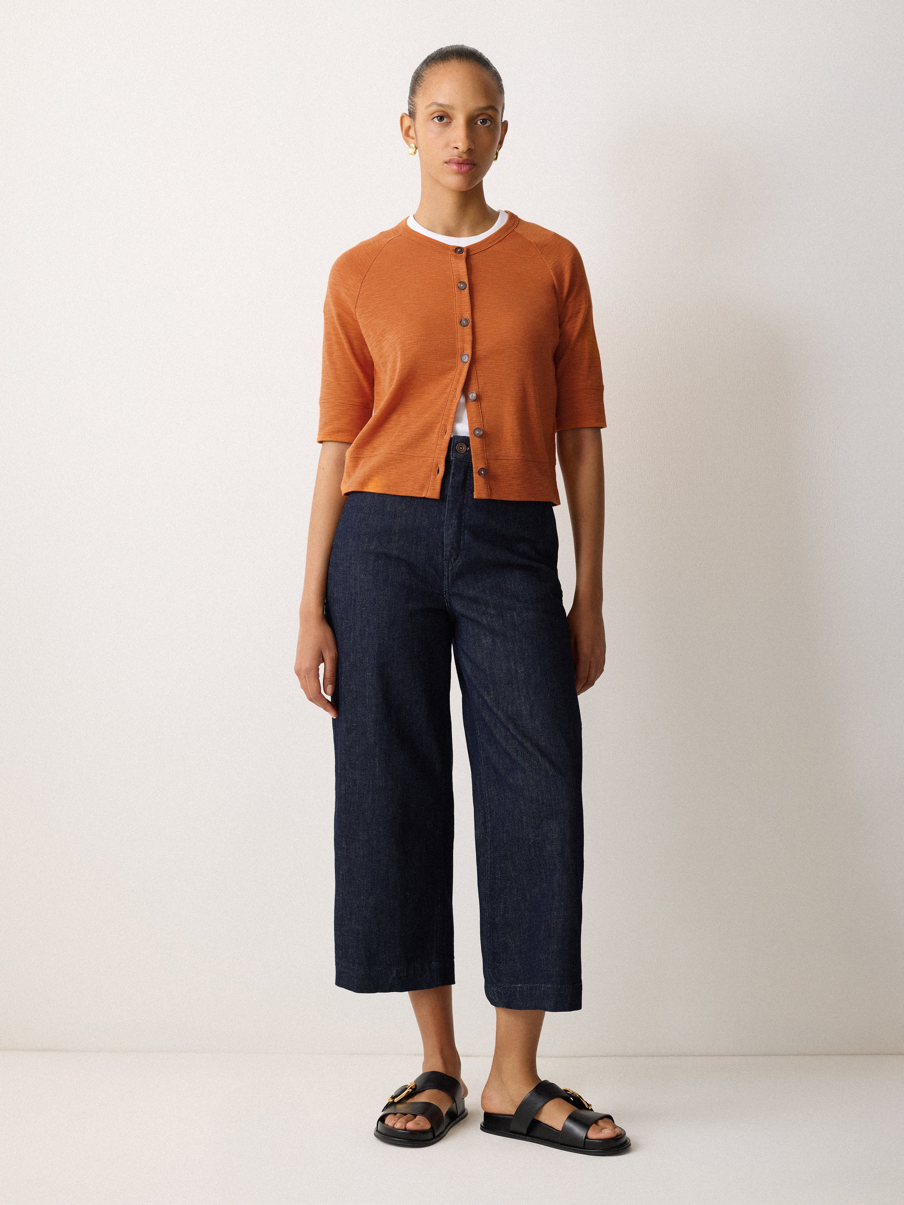 Cotton Luxe Half Sleeve Cardigan | Orange - Image 3