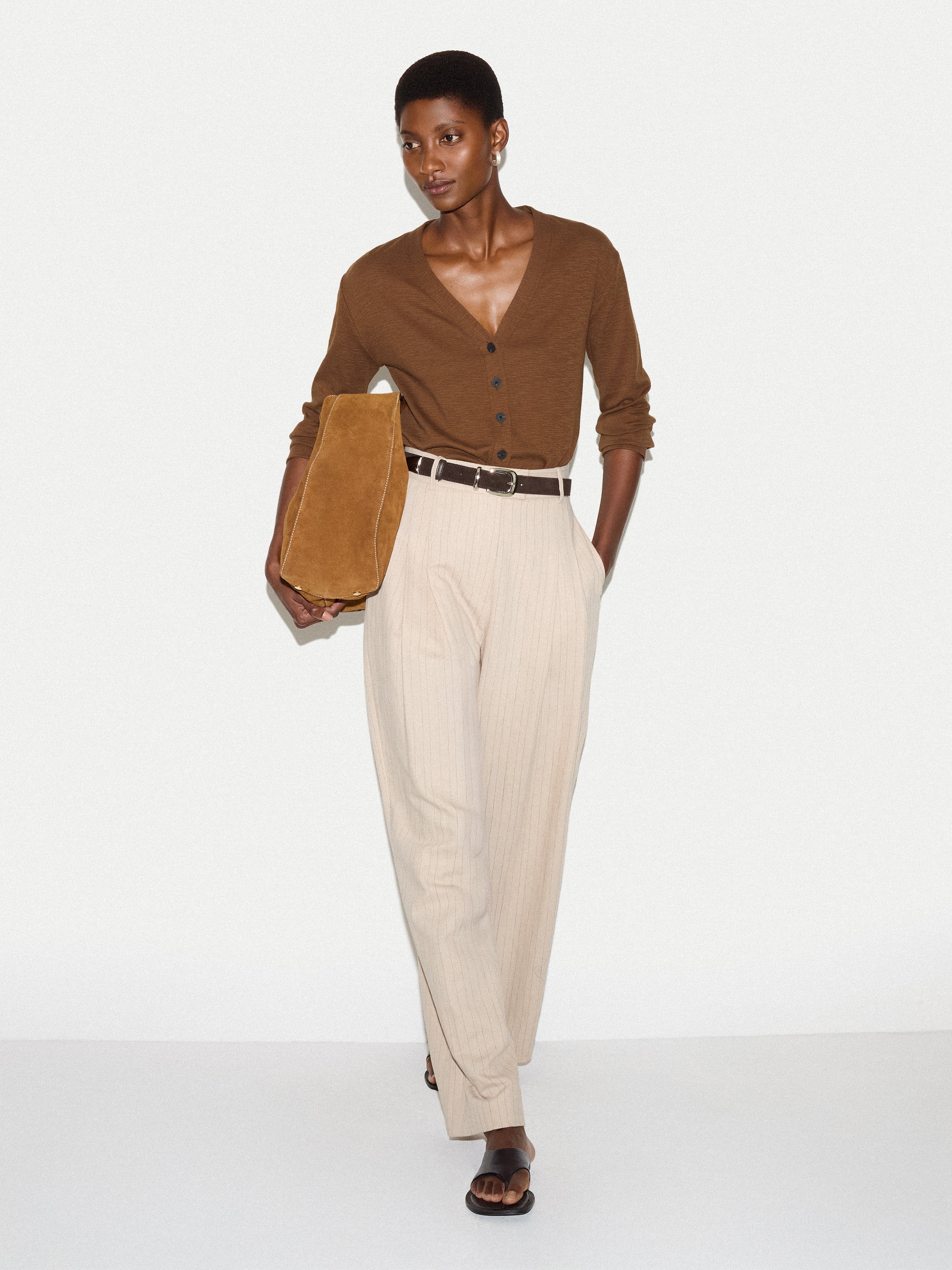 Cotton Luxe V Cardigan | Brown - Image 2