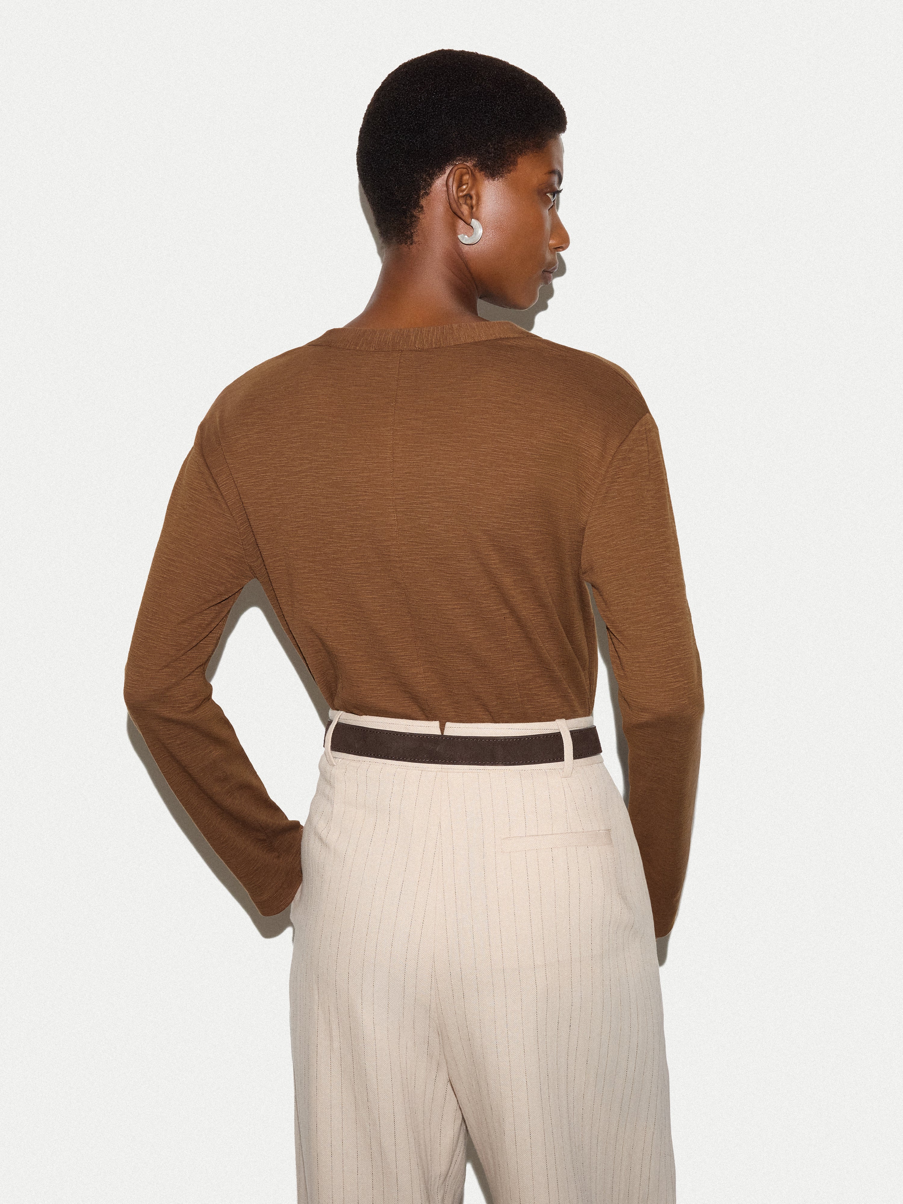 Cotton Luxe V Cardigan | Brown - Image 4