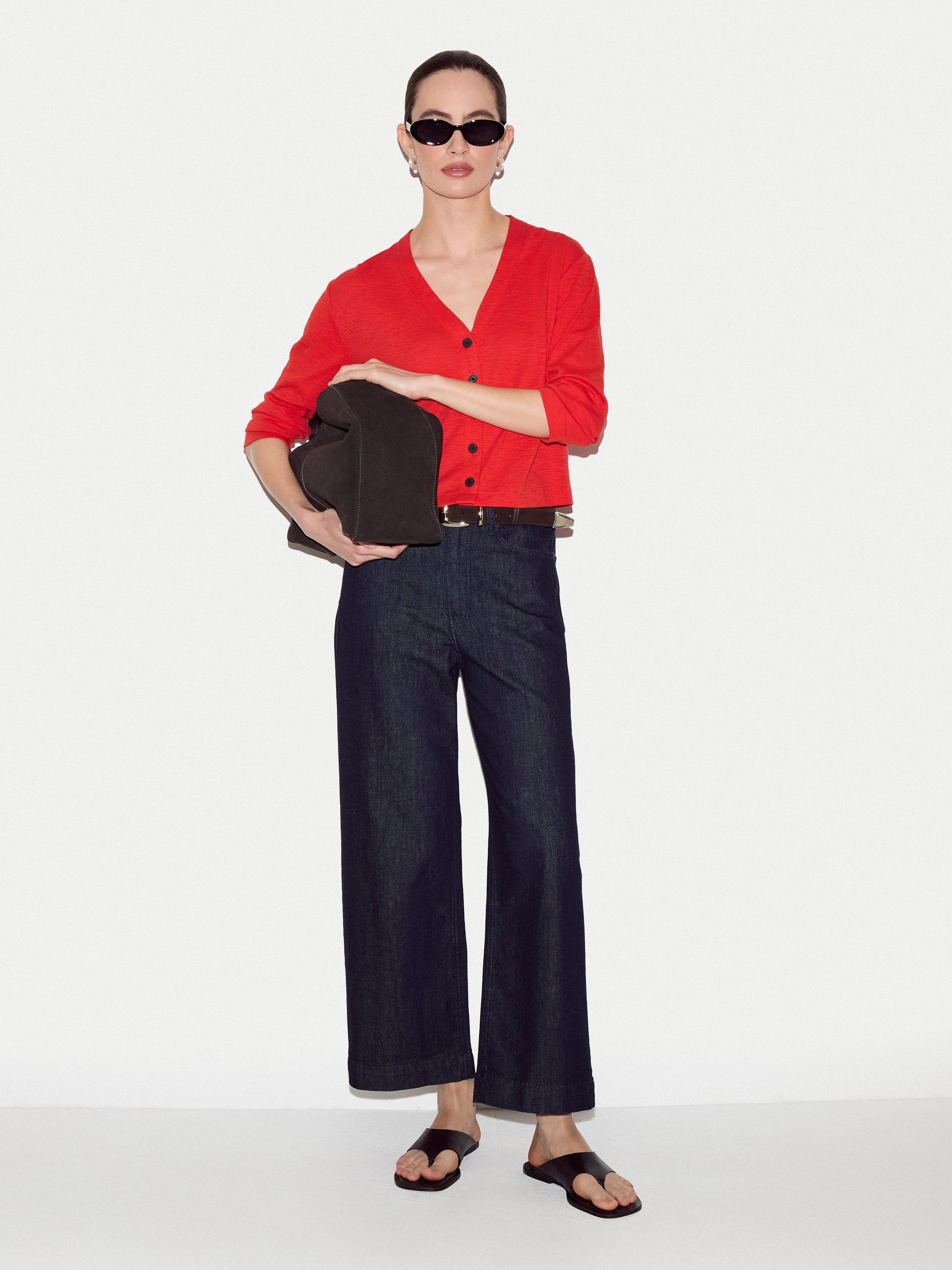 Cotton Luxe V Cardigan | Red - Image 2