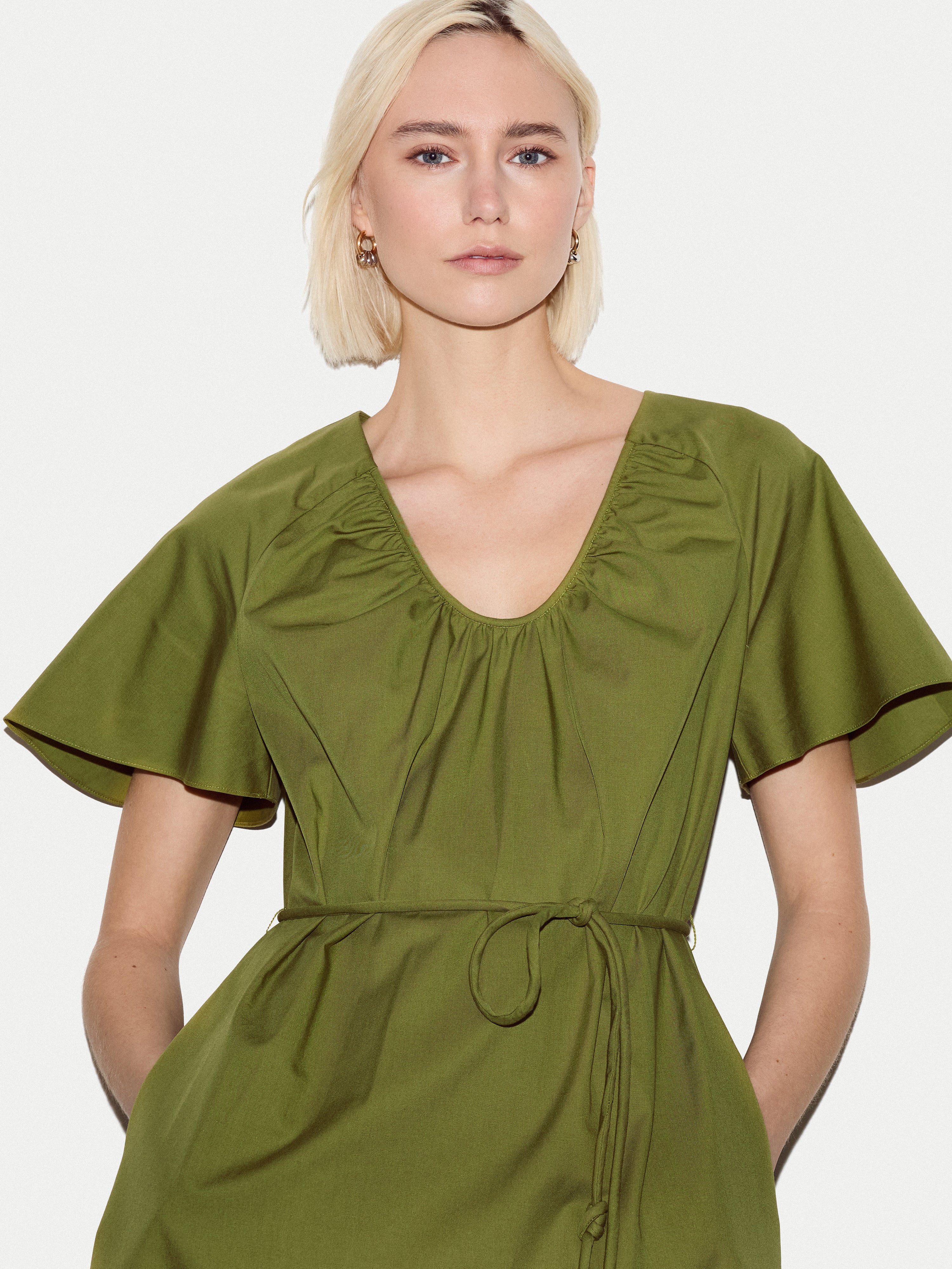 Cotton Lyocell Mini Dress | Green - Image 3