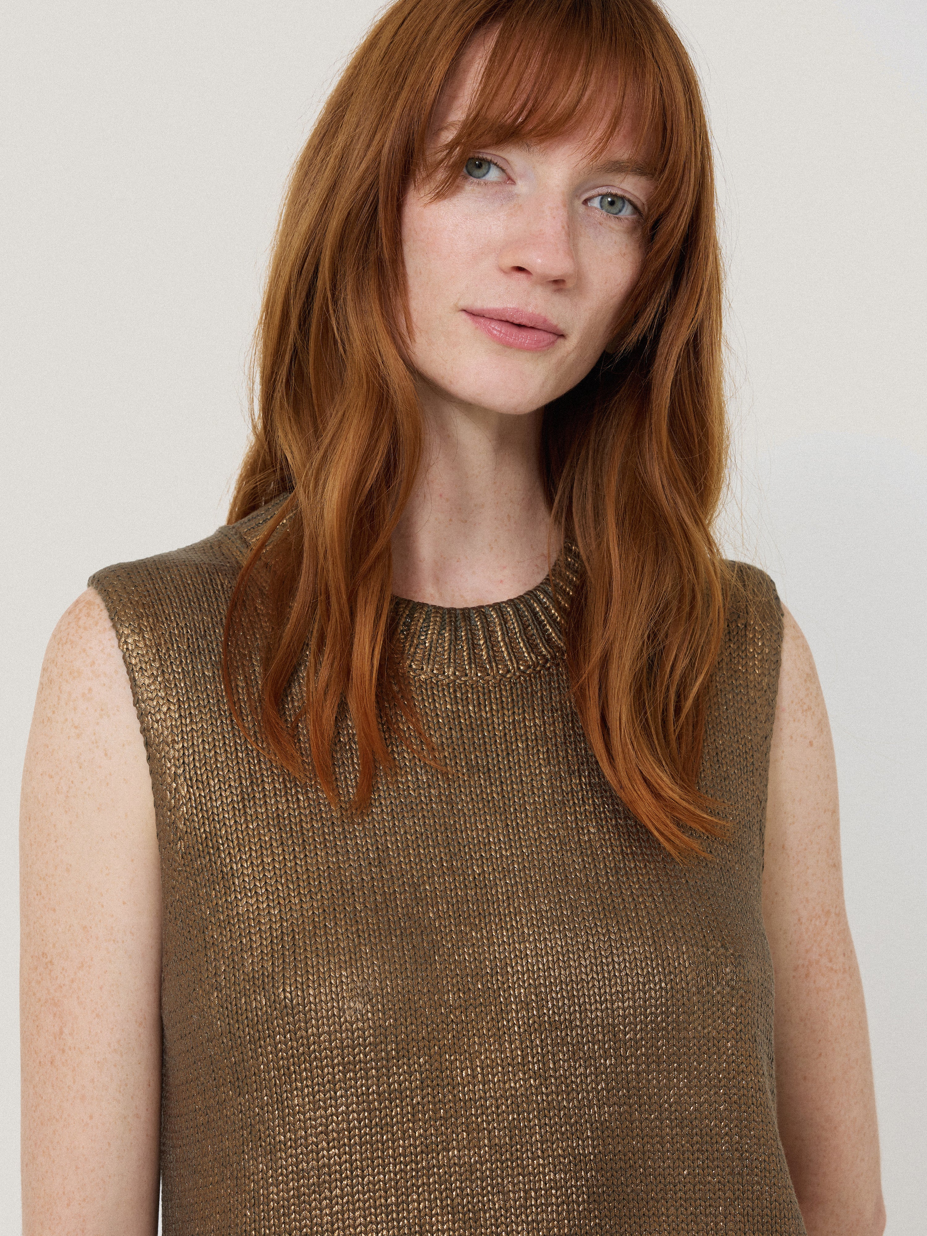 Cotton Metallic Crew Tank | Gold - Image 2
