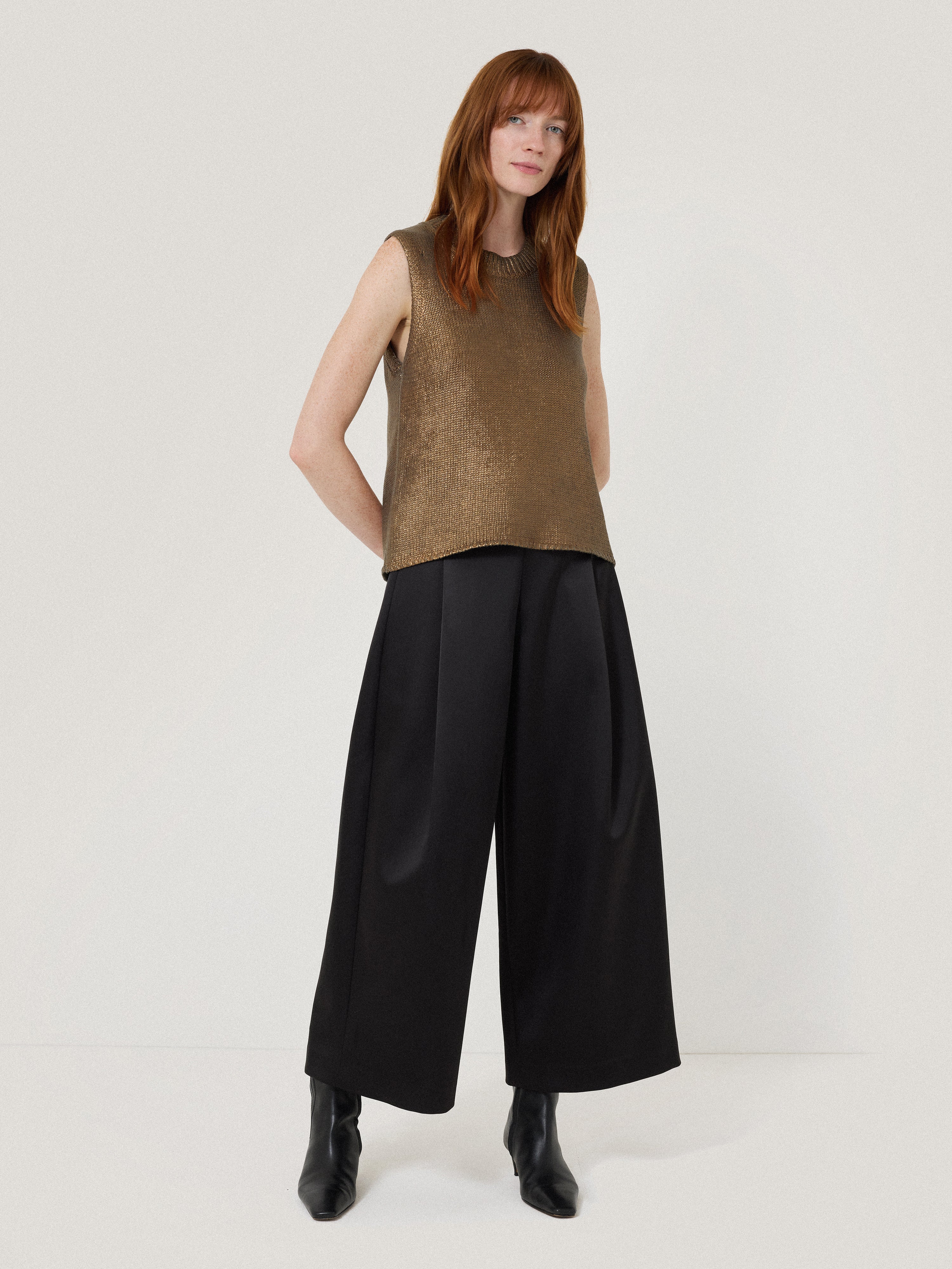 Cotton Metallic Crew Tank | Gold - Image 3