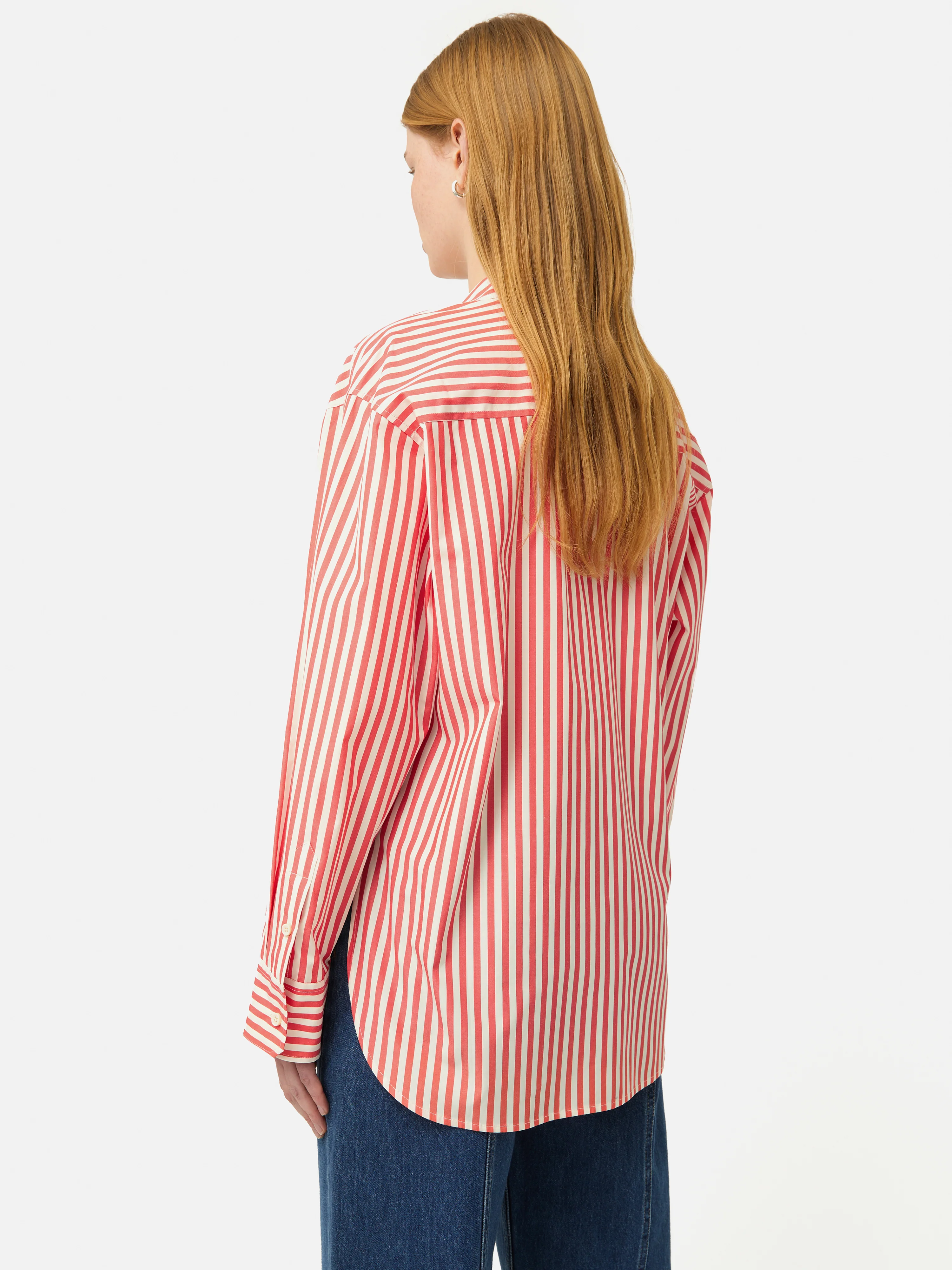 Cotton Poplin Stripe Shirt | Coral - Image 5