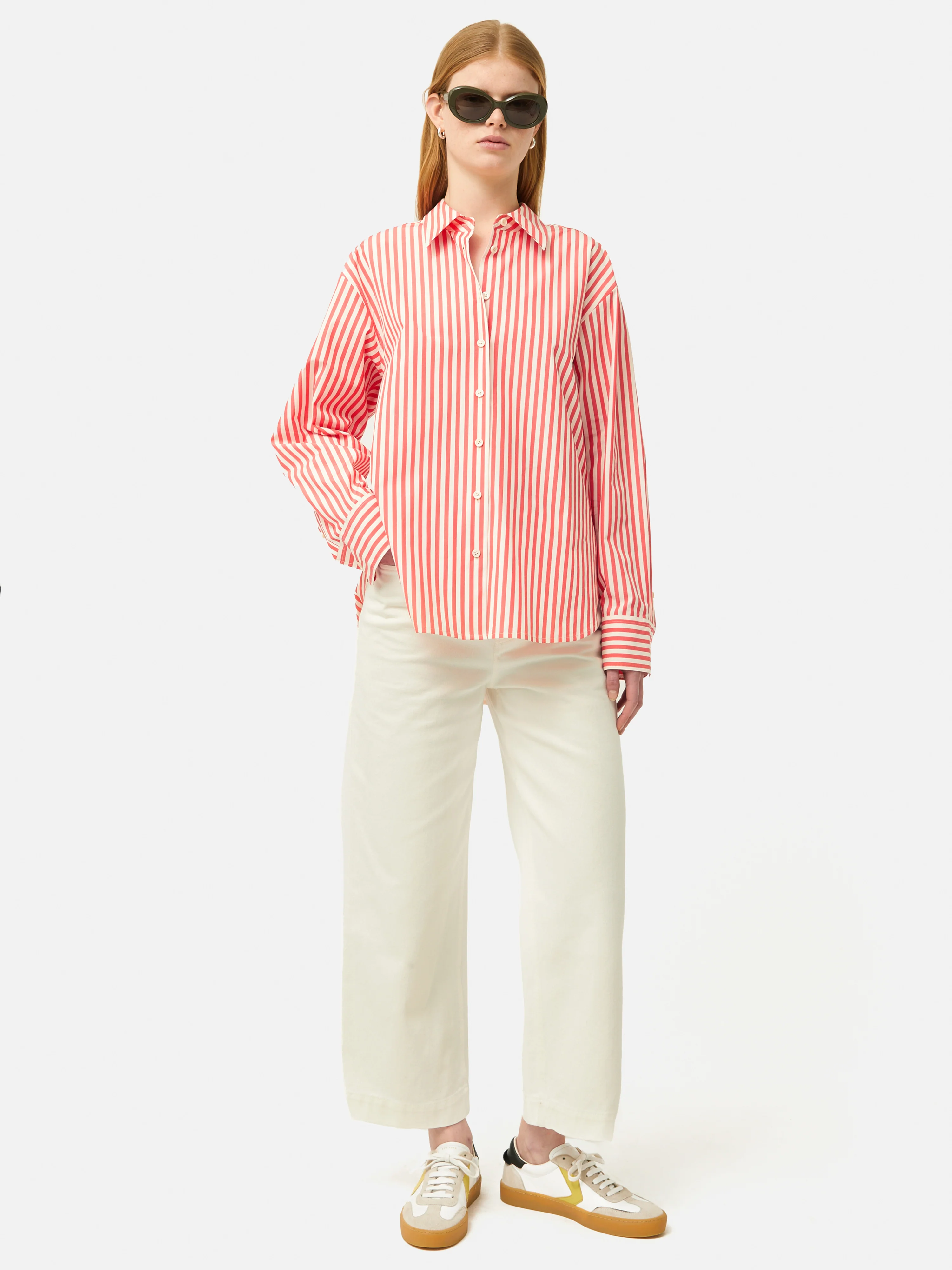 Cotton Poplin Stripe Shirt | Coral - Image 7