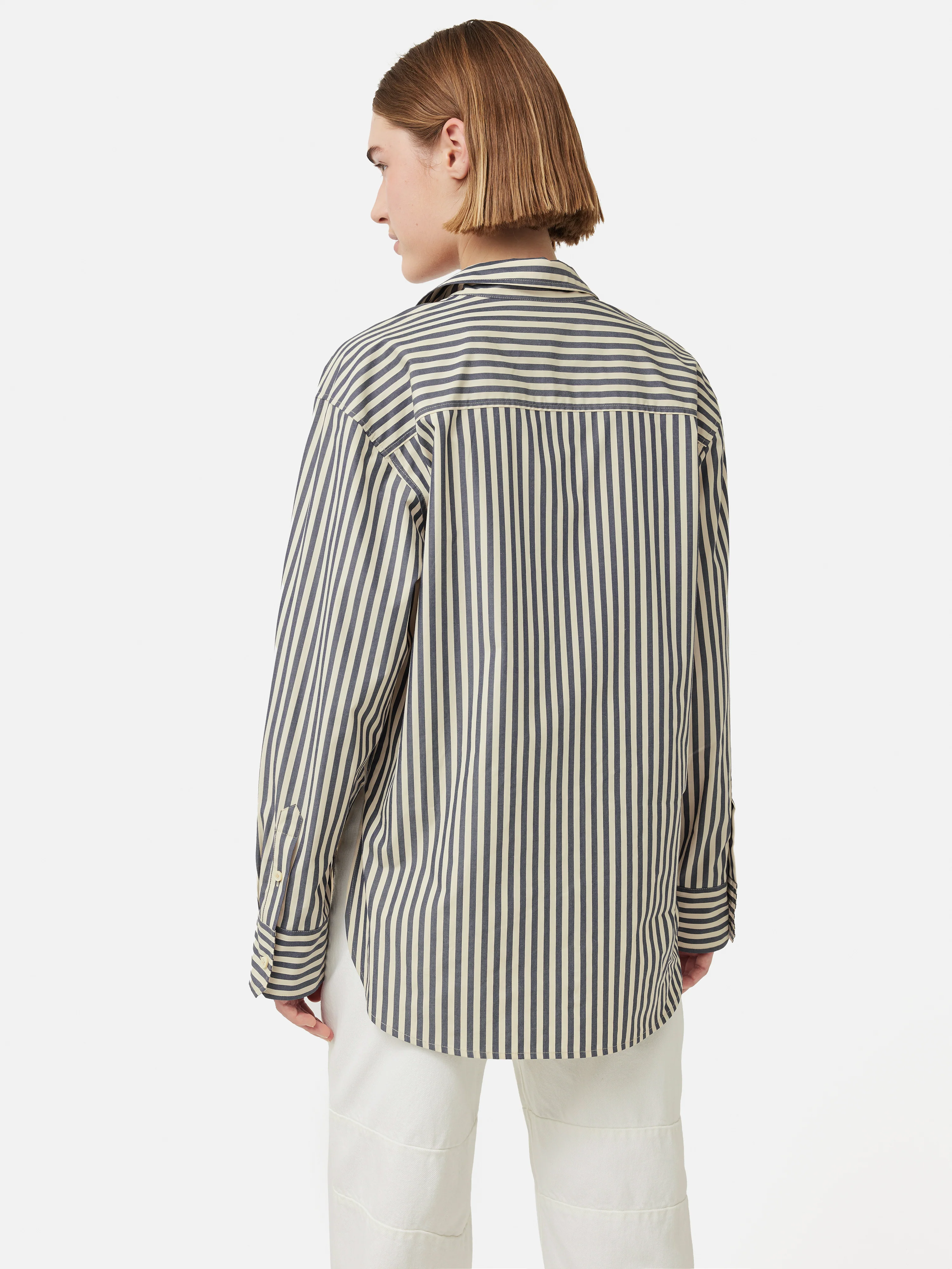 Cotton Poplin Stripe Shirt | Cream - Image 6