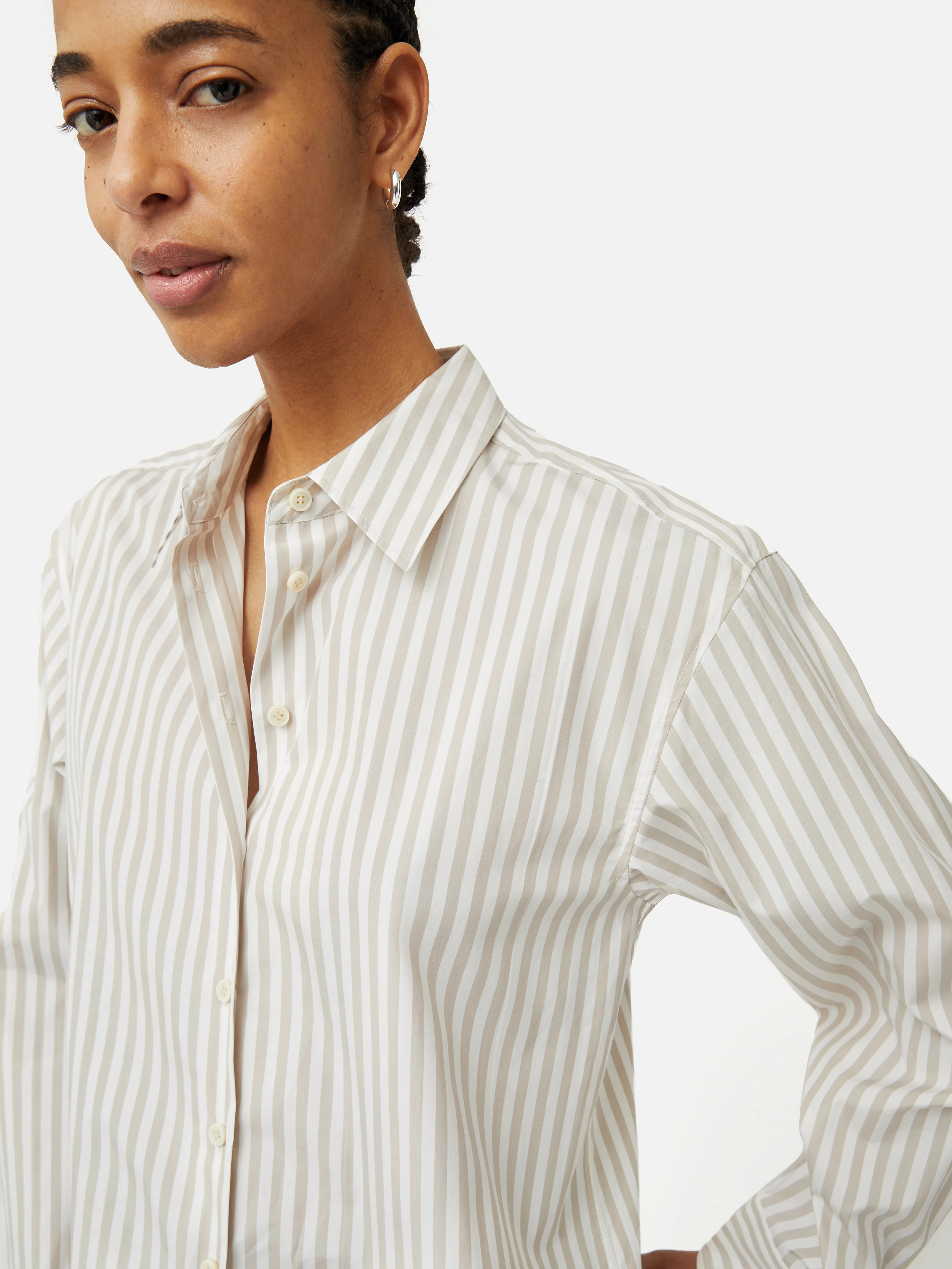 Cotton Poplin Stripe Shirt | Taupe - Image 2
