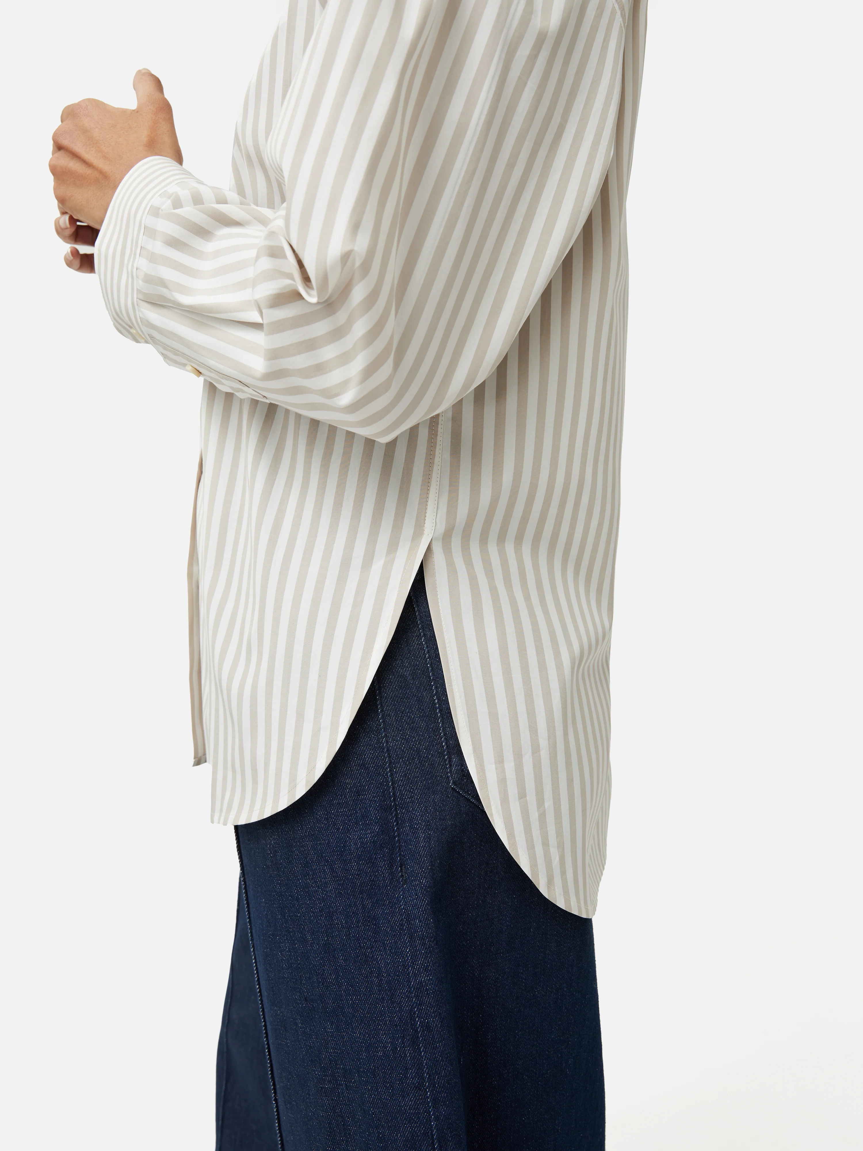 Cotton Poplin Stripe Shirt | Taupe - Image 4