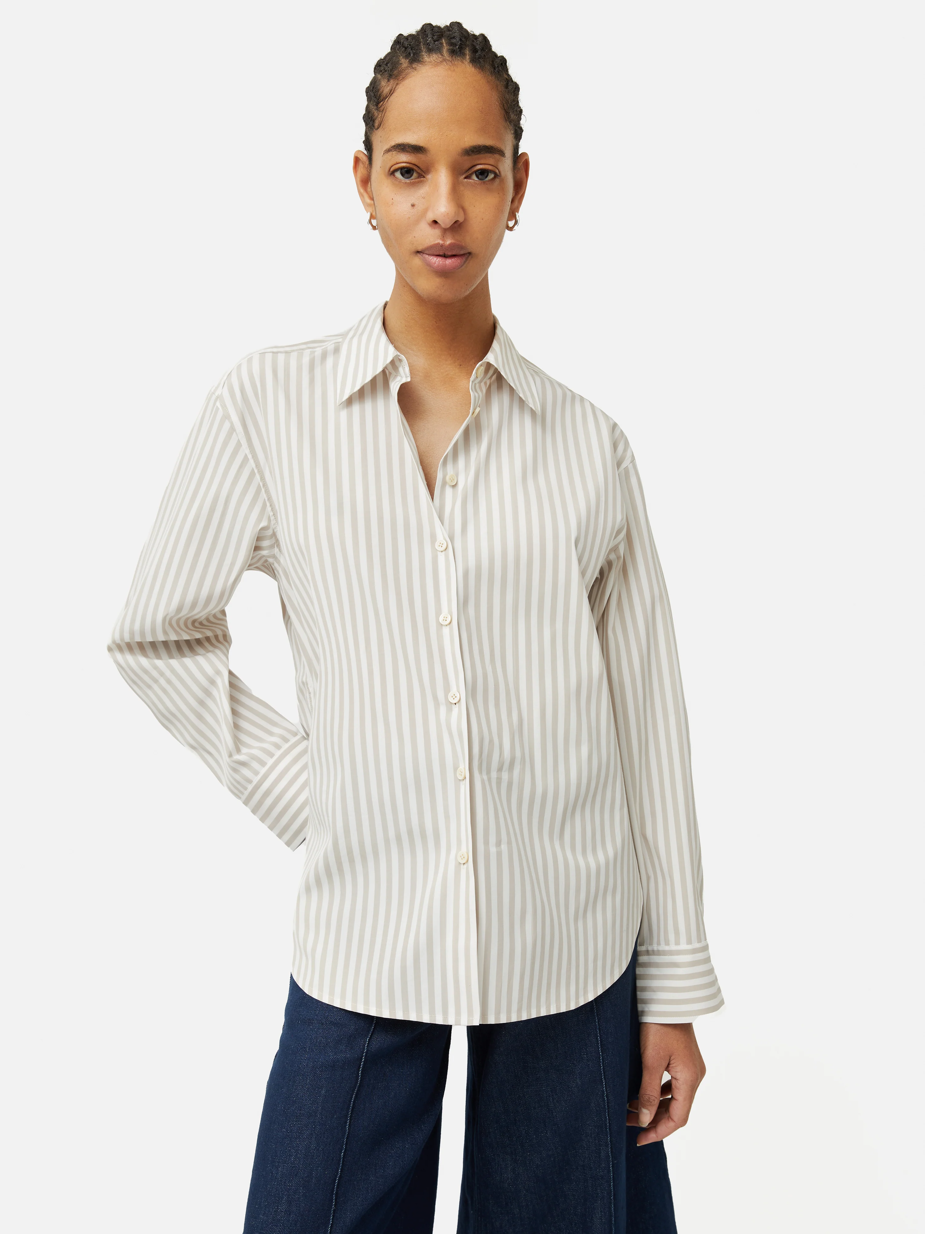 Cotton Poplin Stripe Shirt | Taupe - Image 6