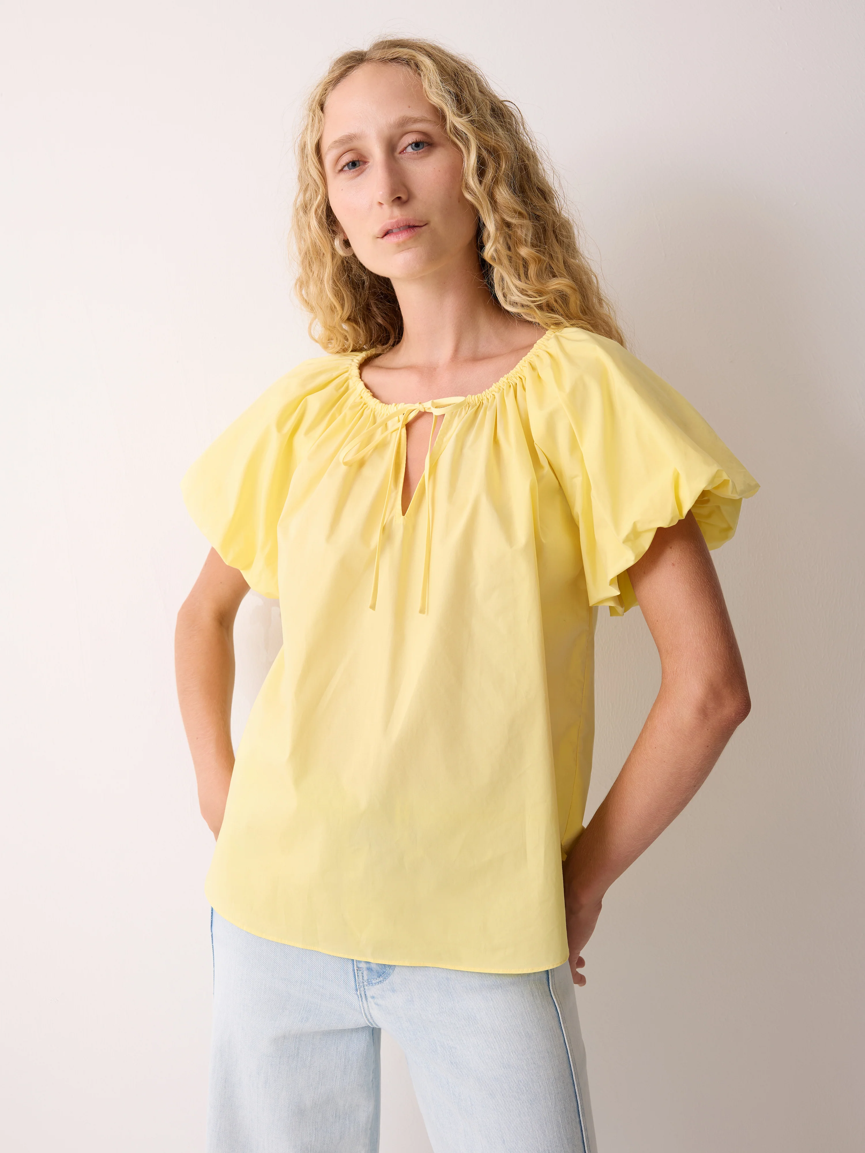 Cotton Puff Sleeve Top | Yellow - Image 3