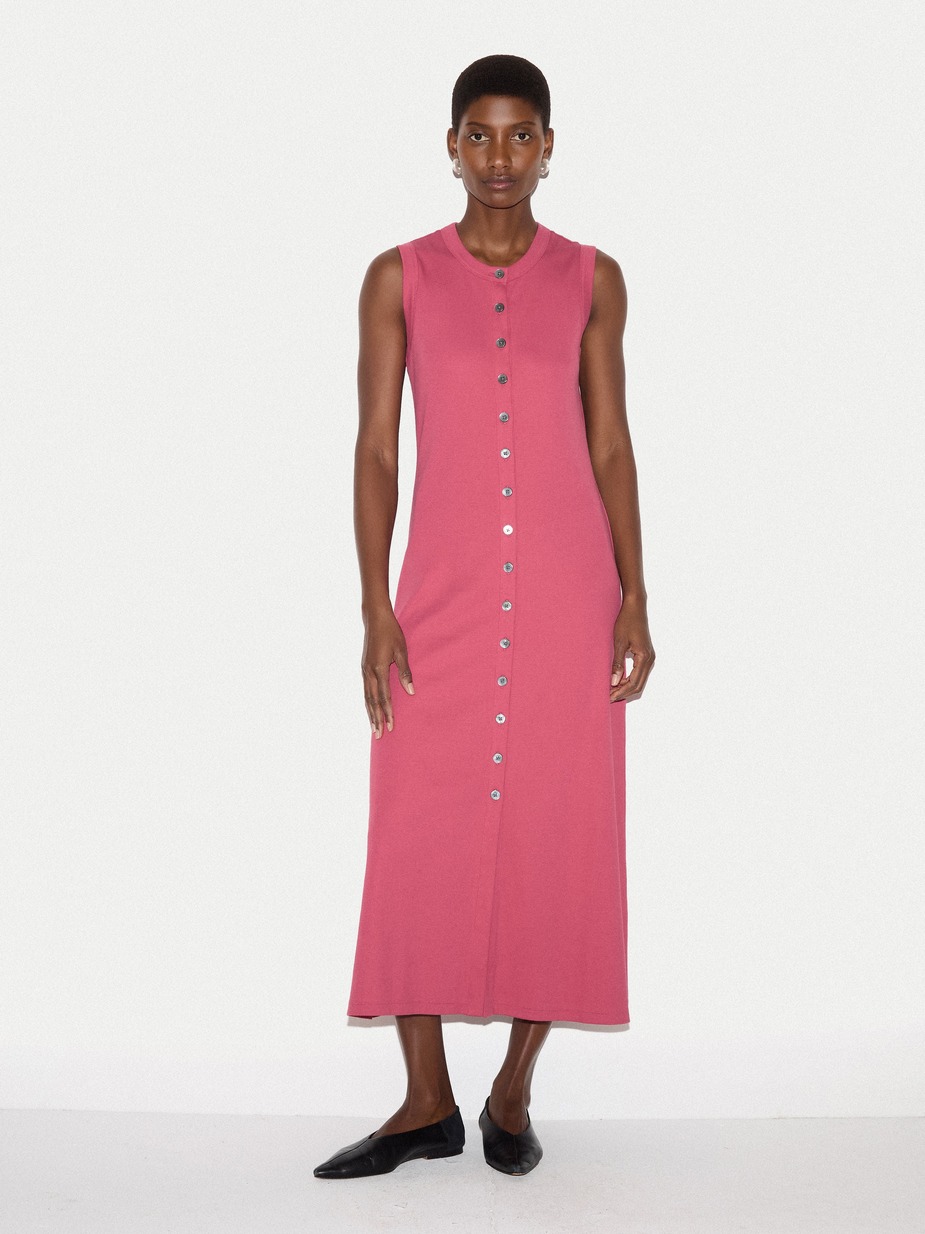 Cotton Rib Button Tank Dress | Pink - Image 2