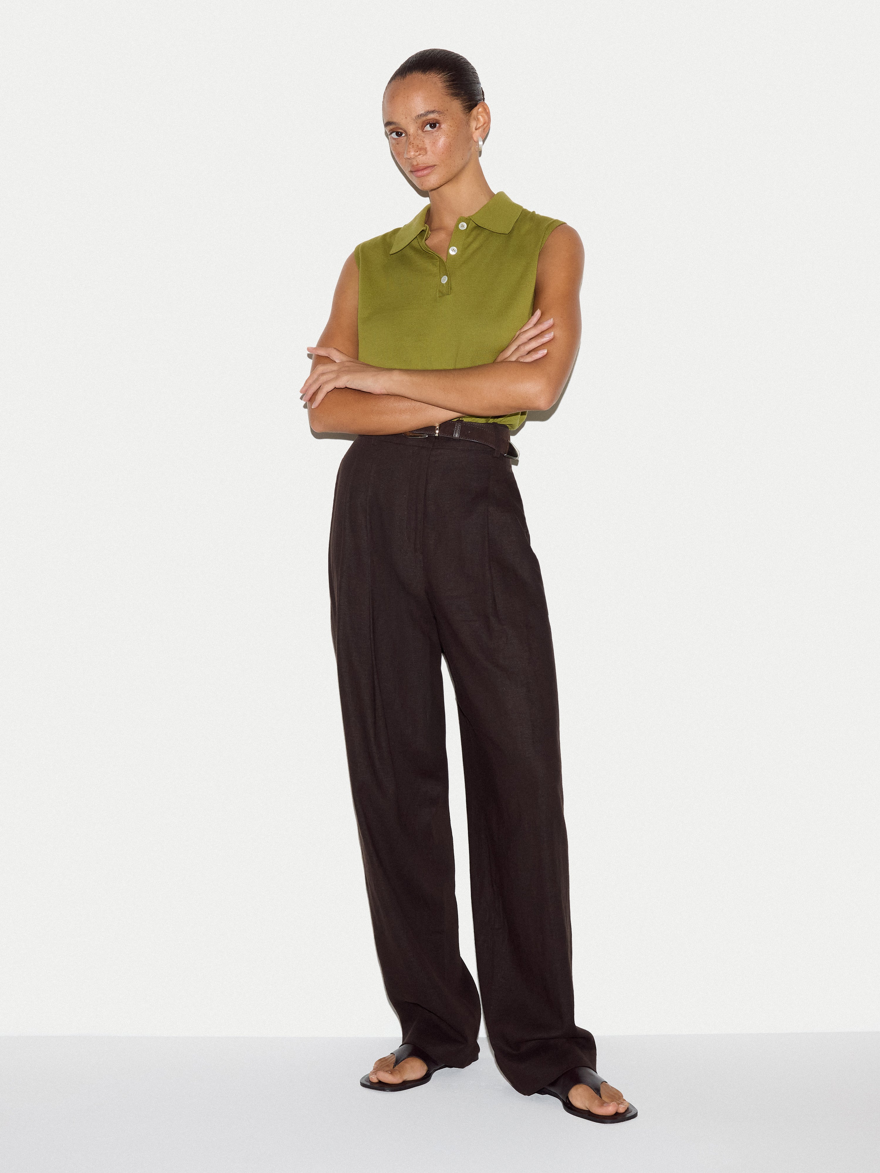 Cotton Sleeveless Polo | Green - Image 4
