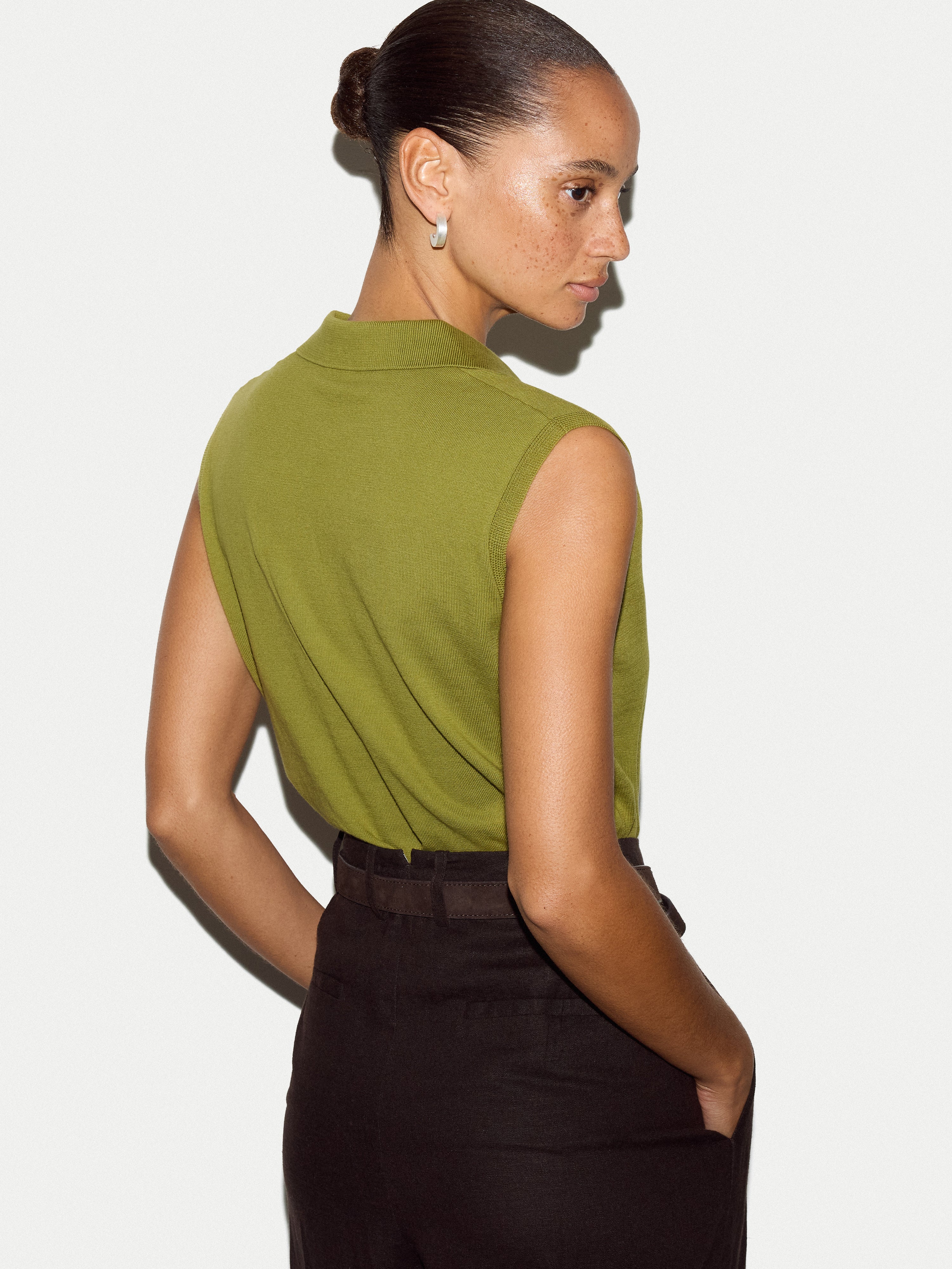 Cotton Sleeveless Polo | Green - Image 6