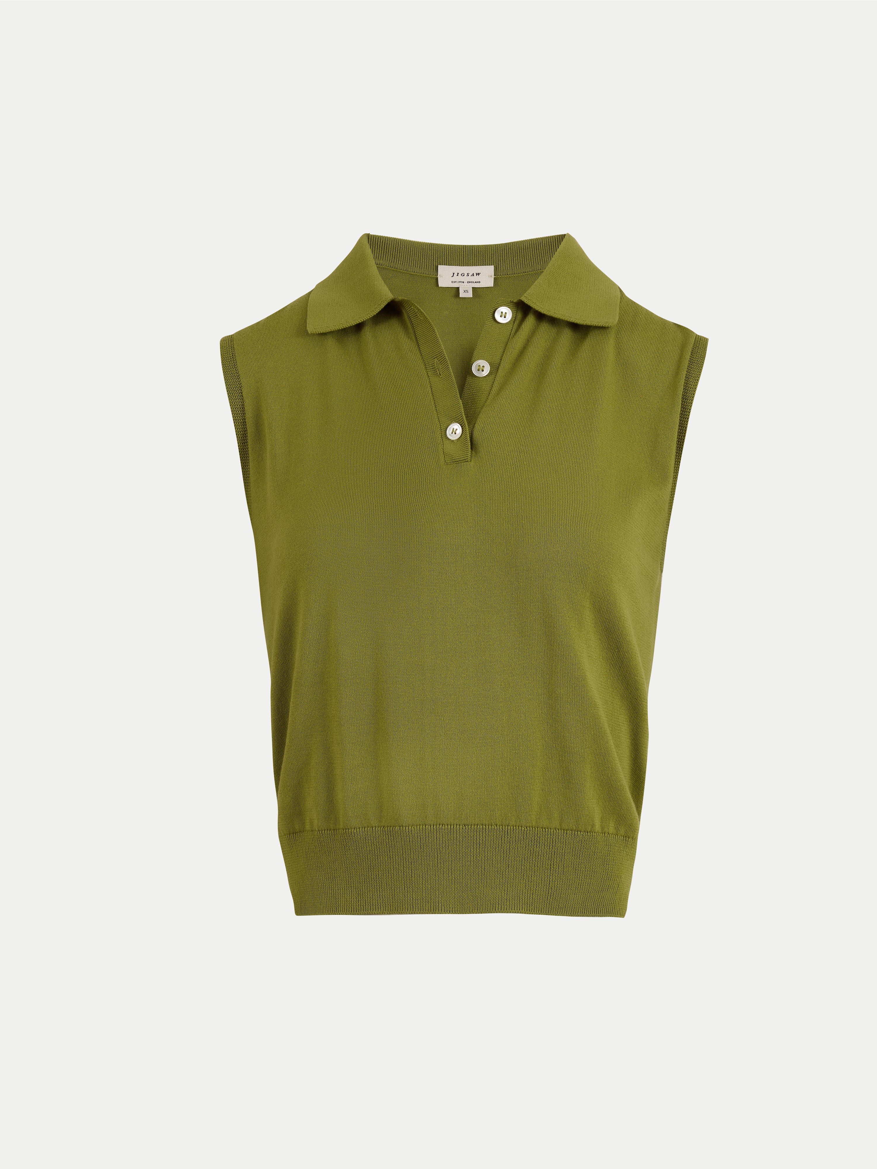 Cotton Sleeveless Polo | Green - Image 7