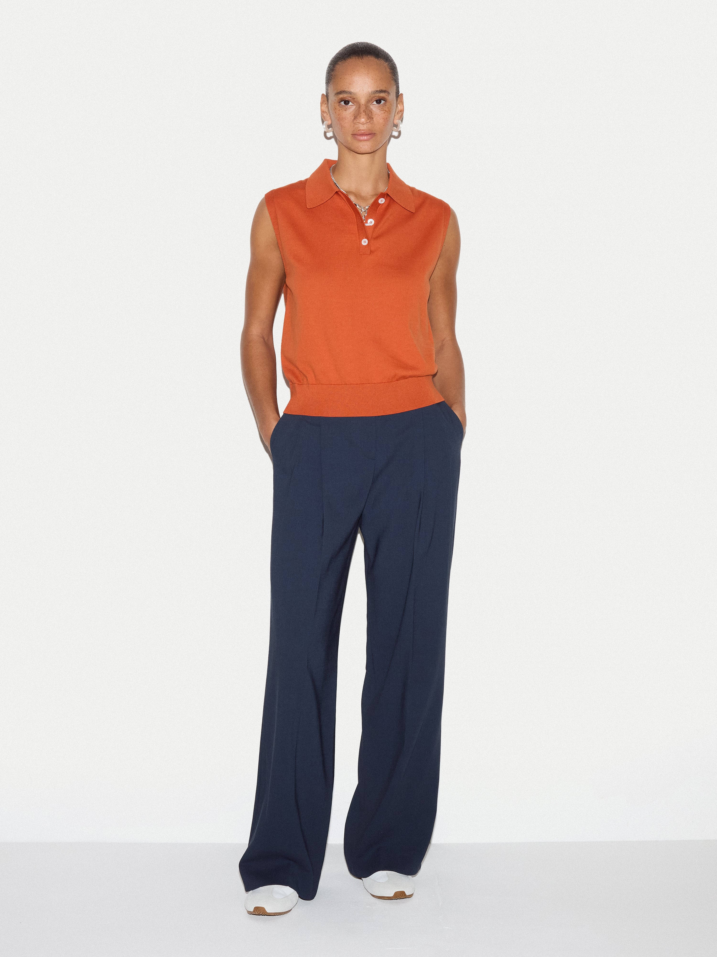 Cotton Sleeveless Polo | Orange - Image 3