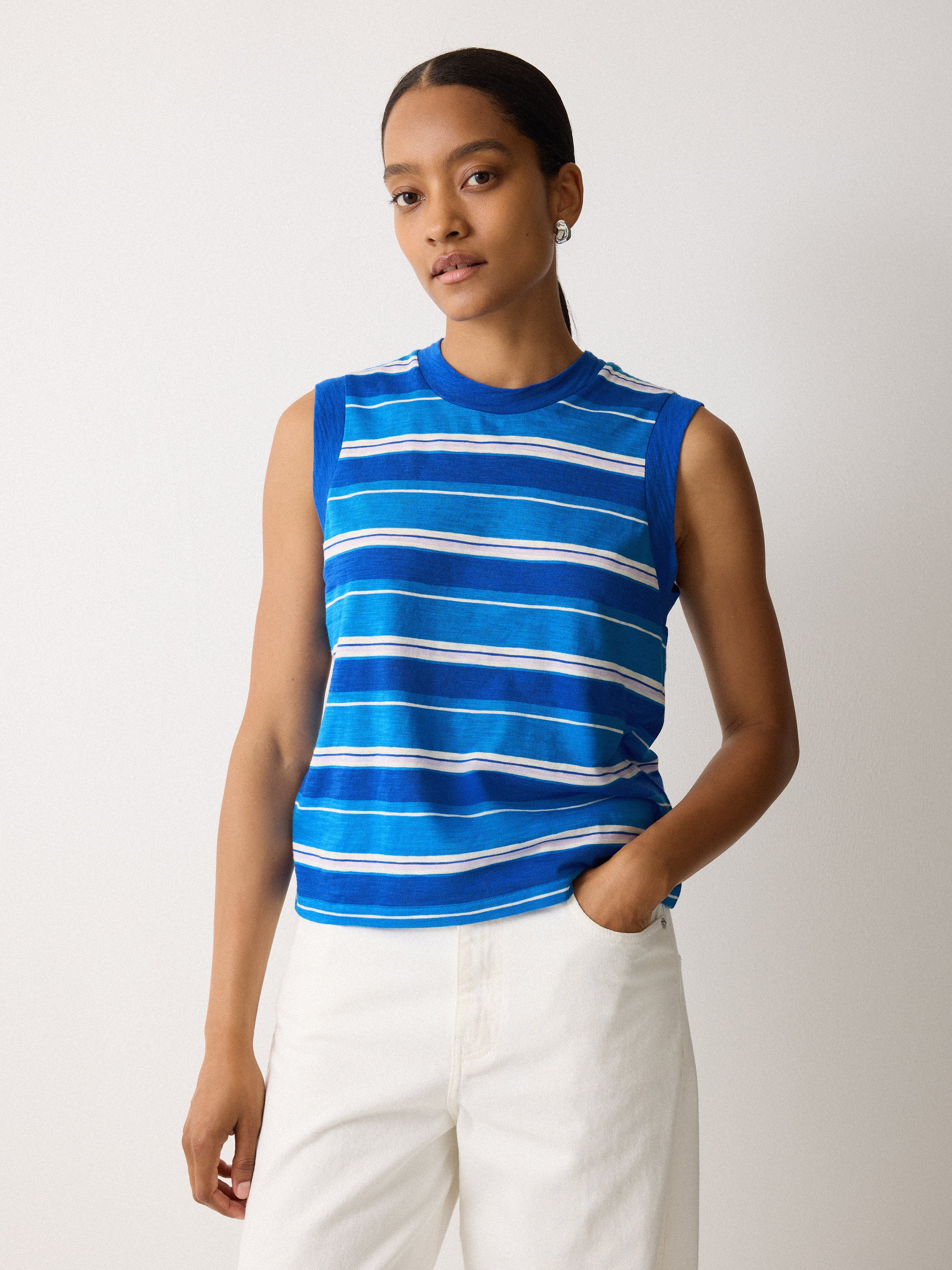 Cotton Slub Multi Stripe Tank | Blue - Image 3