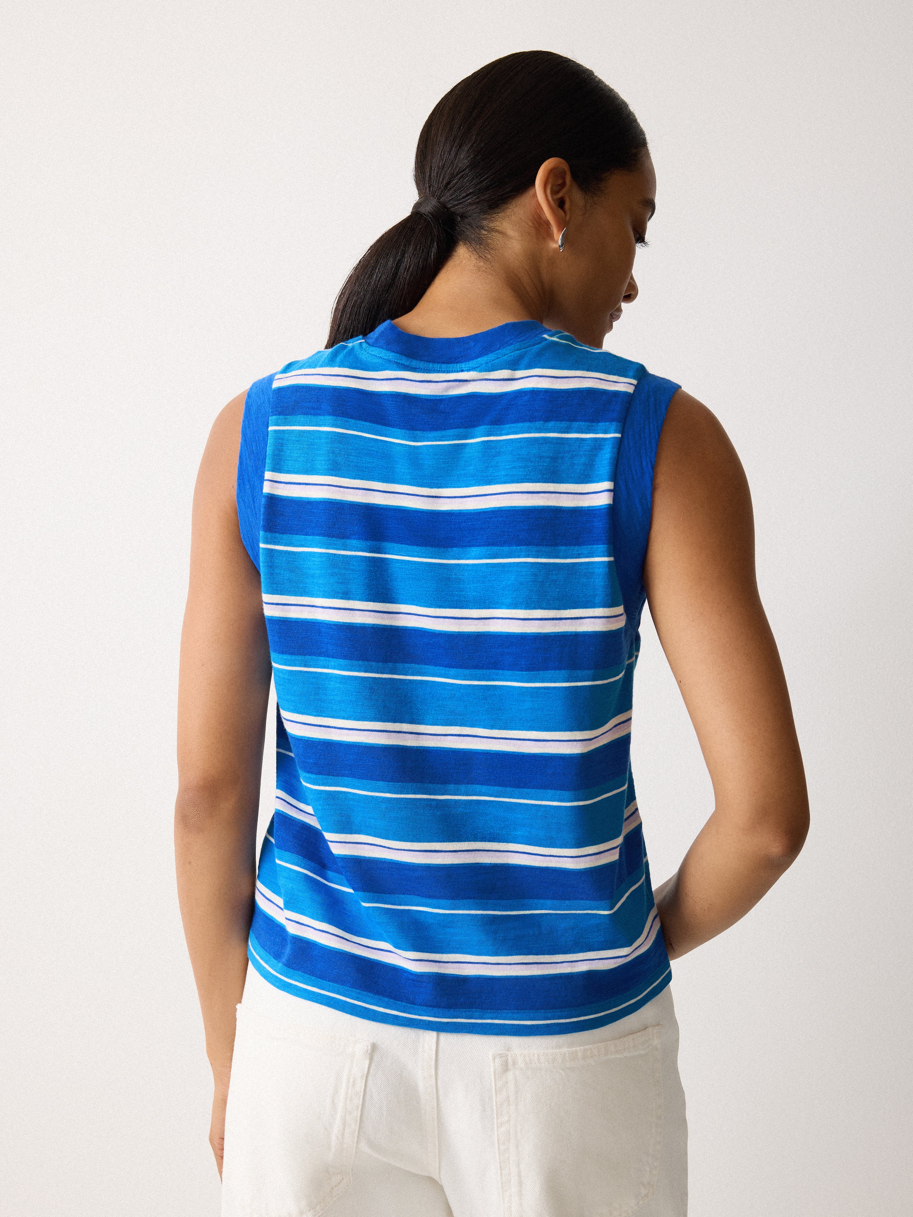 Cotton Slub Multi Stripe Tank | Blue - Image 4