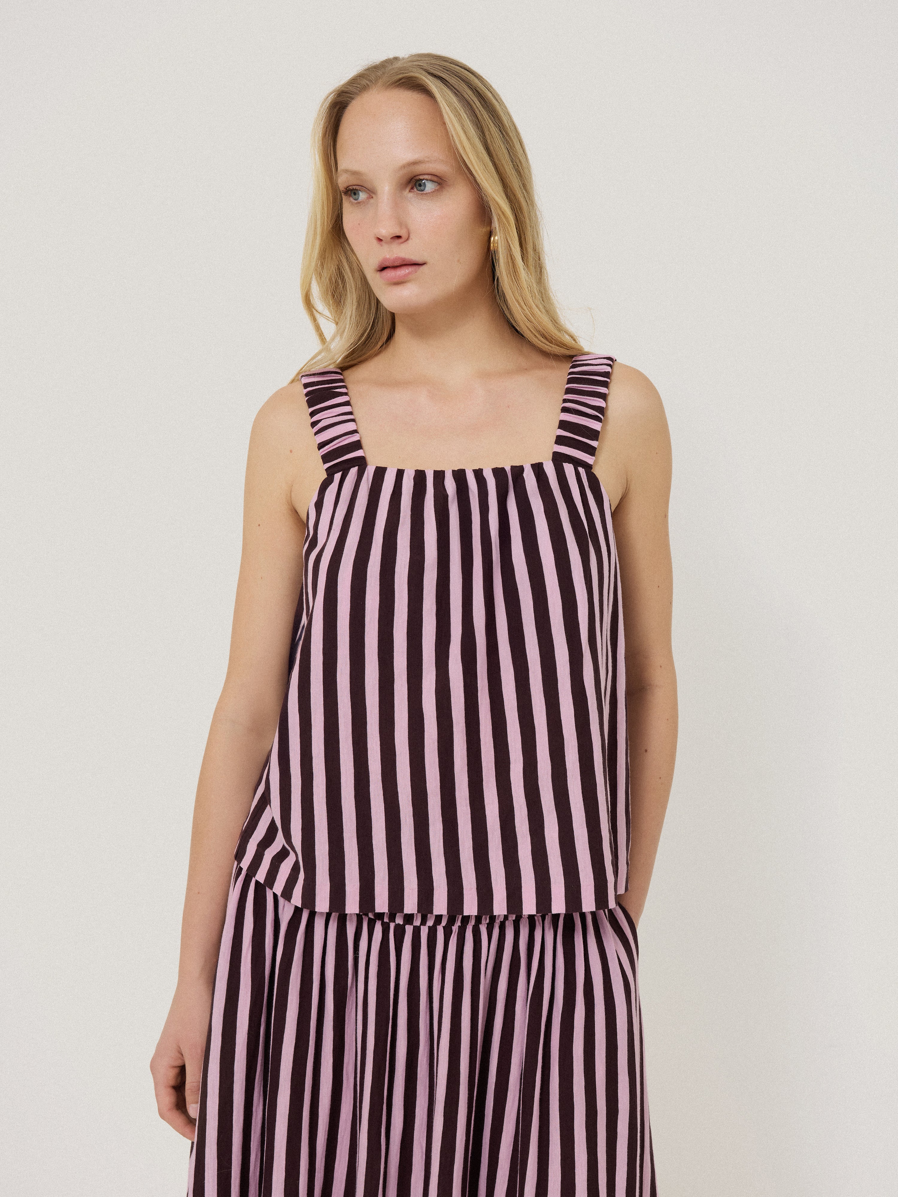 Cotton Slub Stripe Cami | Oxblood