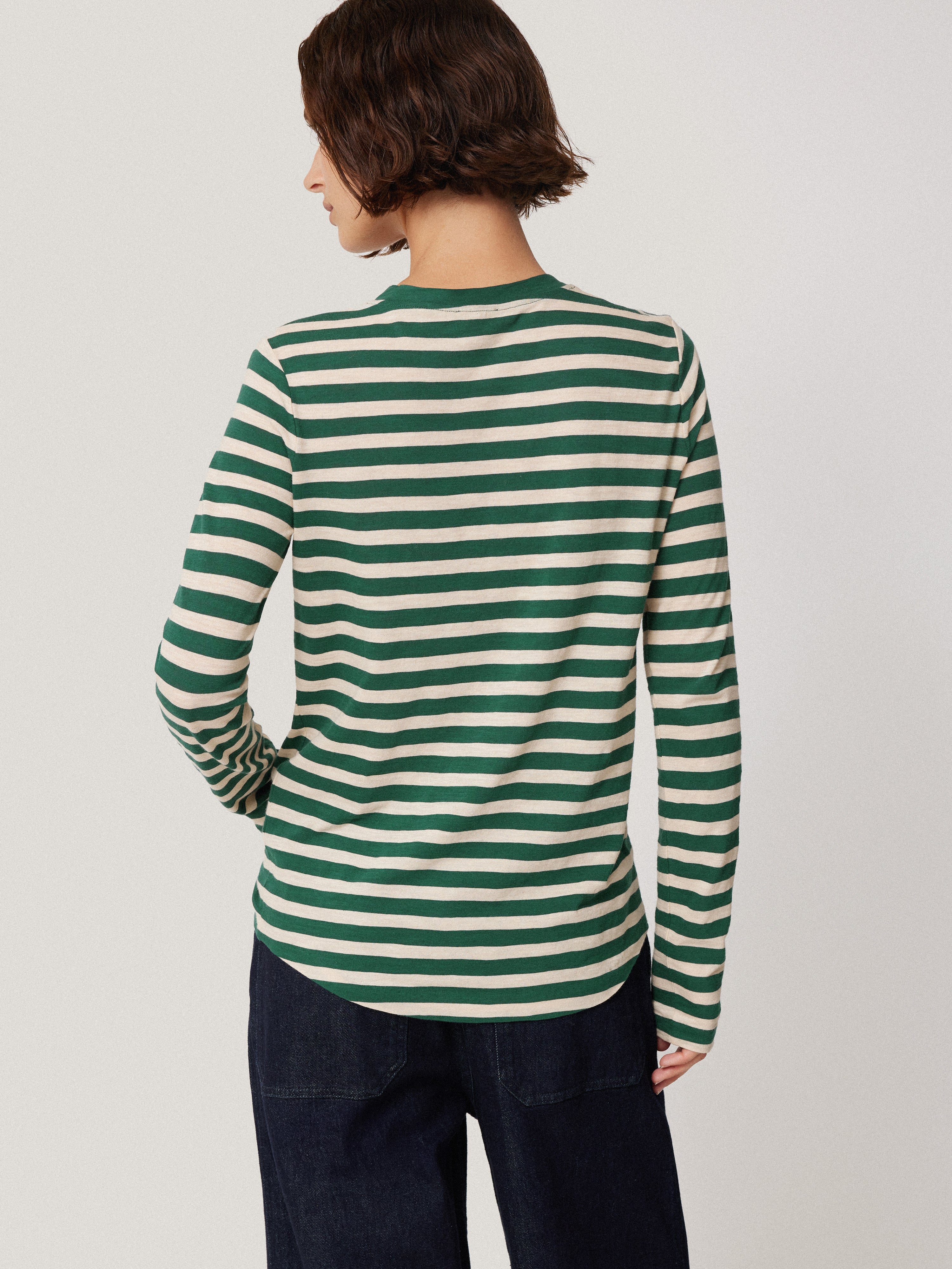 Cotton Slub Stripe Long Sleeve Tee | Green - Image 5