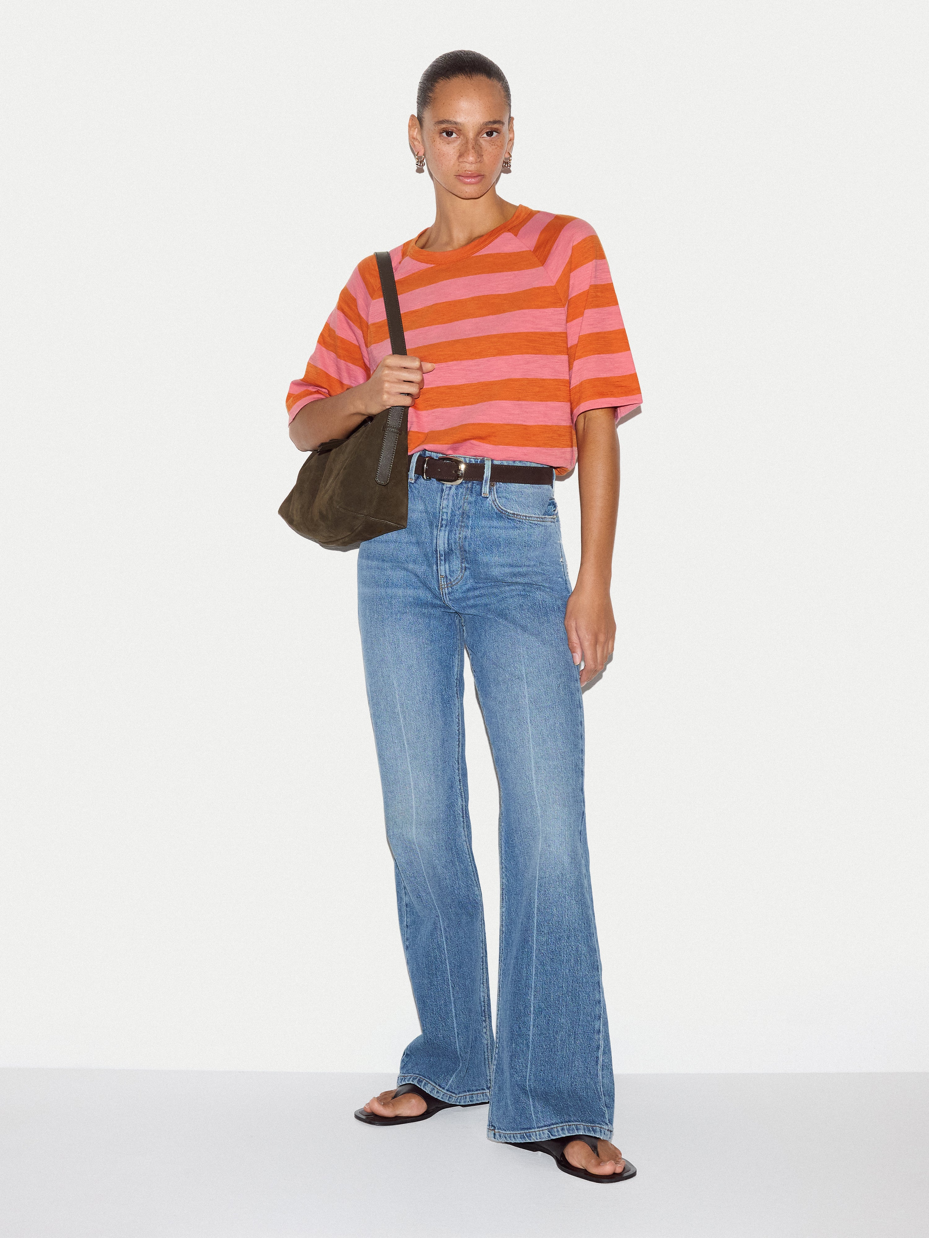 Cotton Slub Stripe Raglan T-shirt | Pink - Image 2