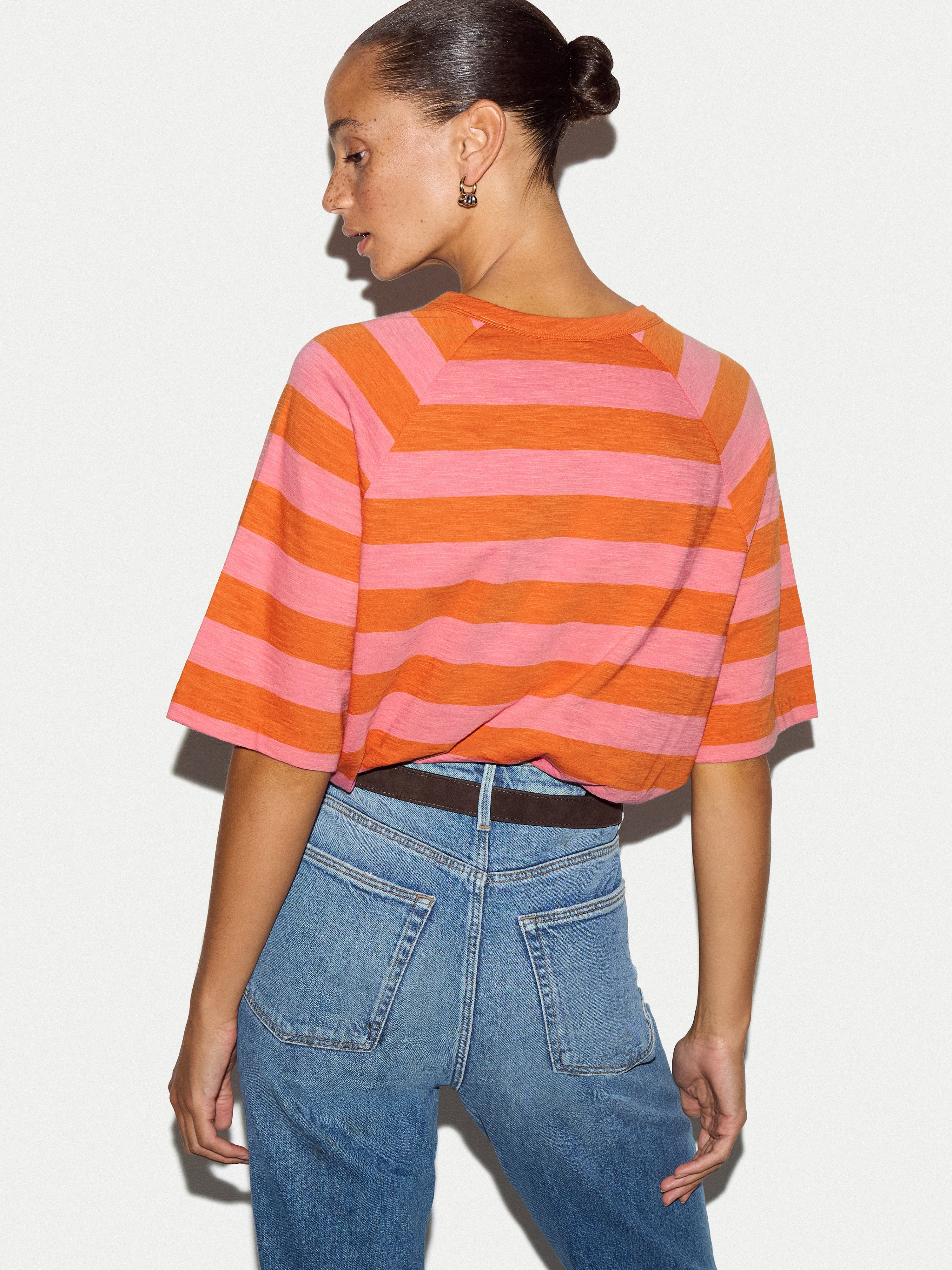 Cotton Slub Stripe Raglan T-shirt | Pink - Image 4