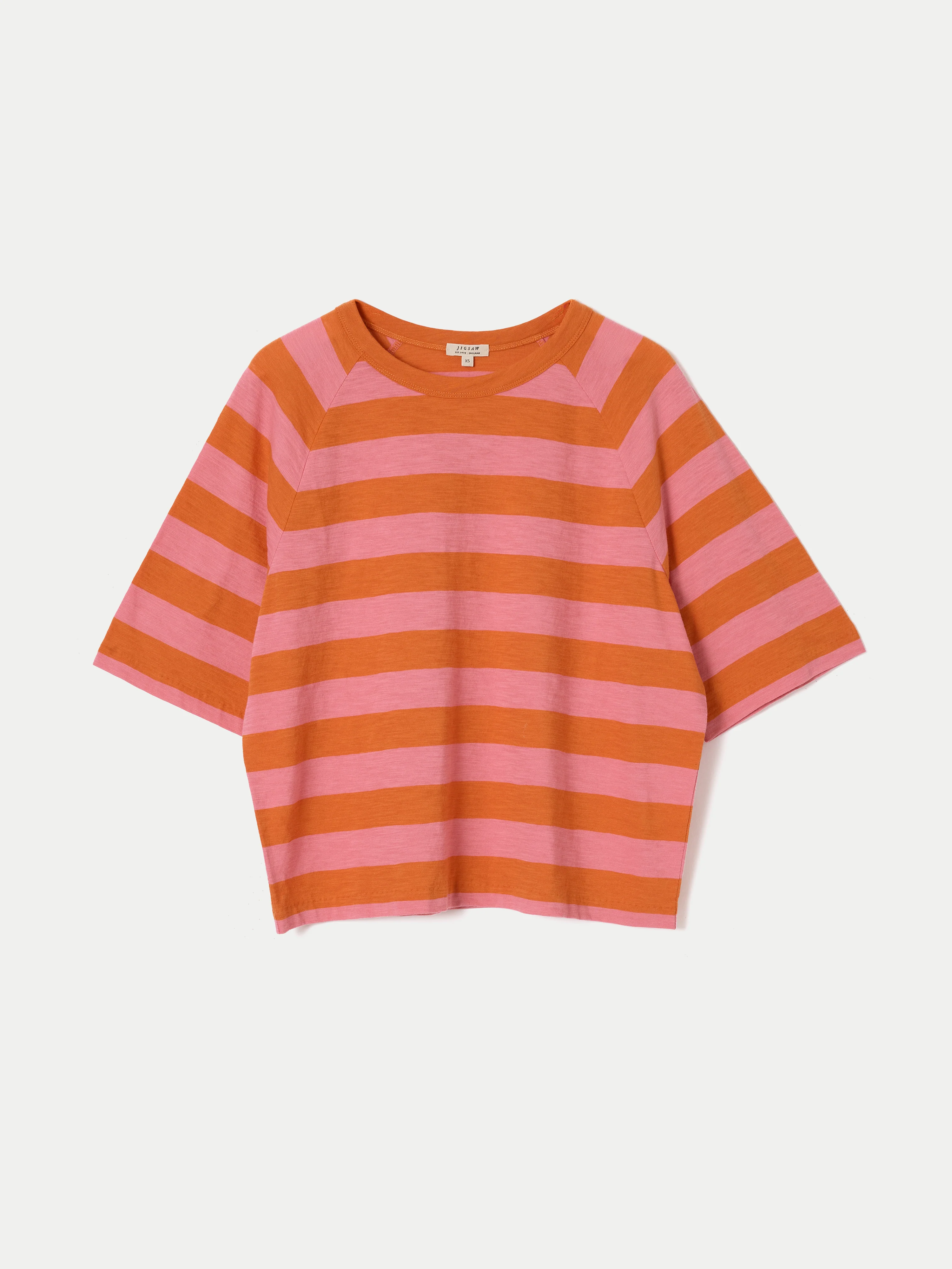 Cotton Slub Stripe Raglan T-shirt | Pink - Image 5