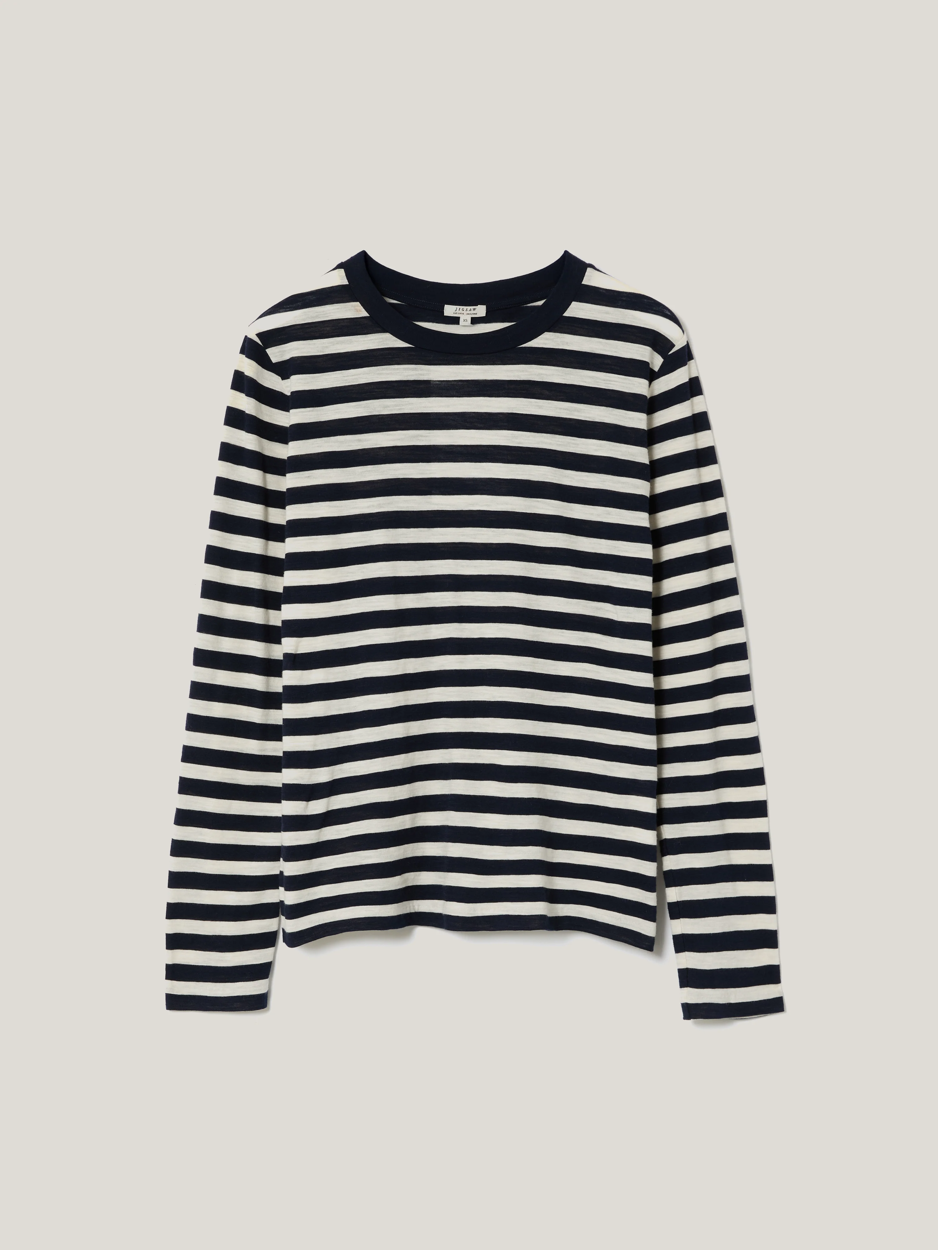 Cotton Stripe Long Sleeve T-shirt | Navy - Image 6