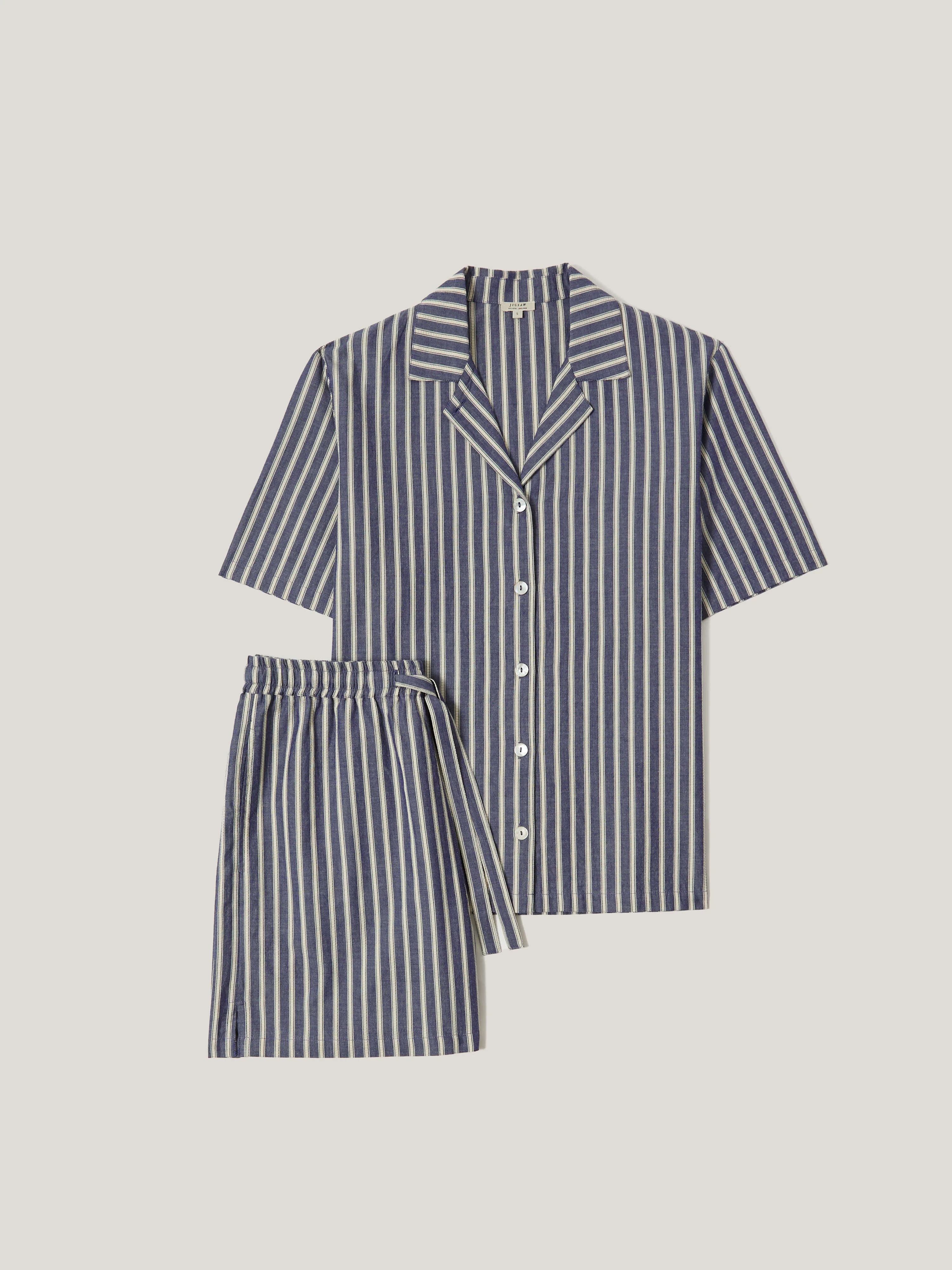 Cotton Stripe Short Pyjama | Blue - Image 8