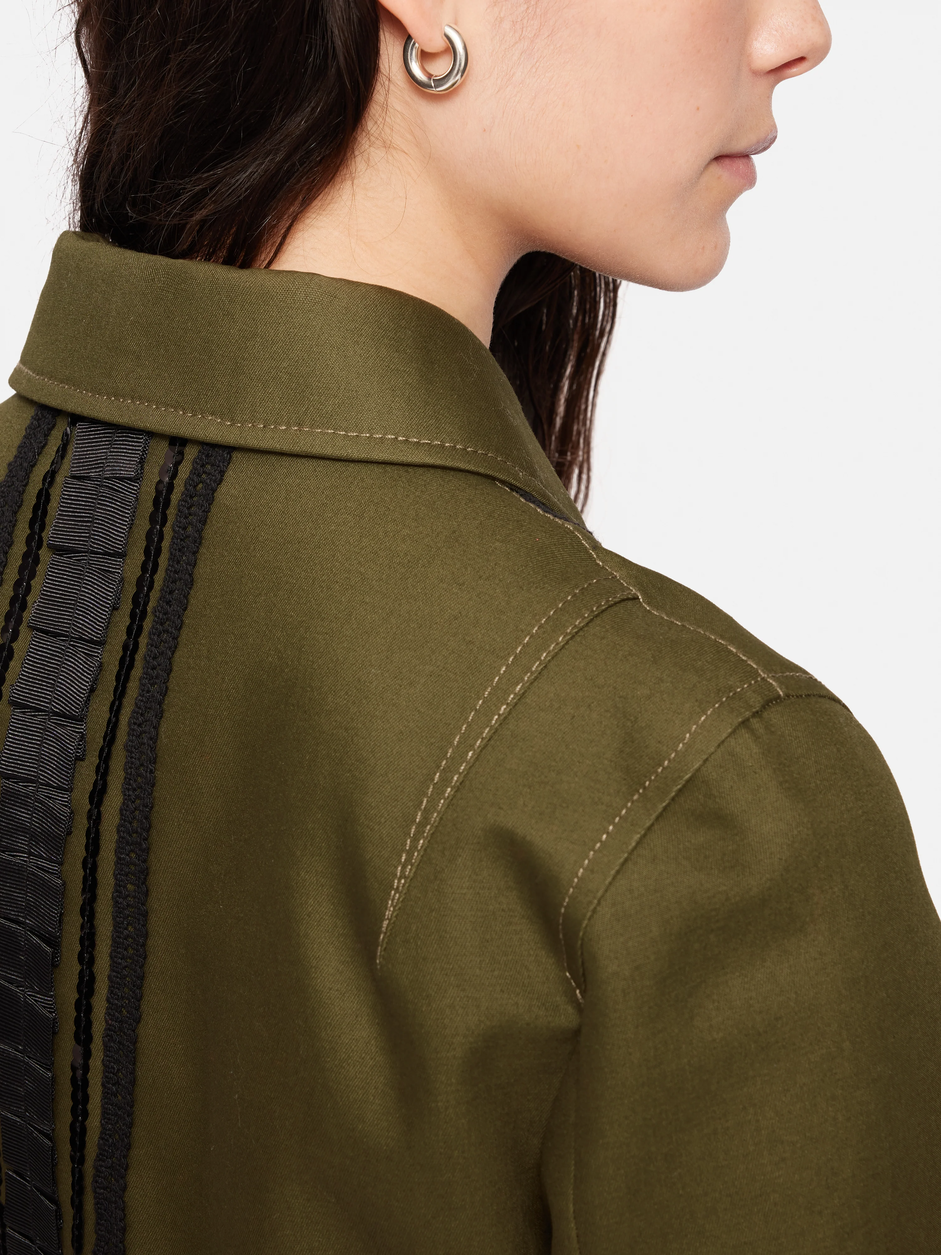 Cotton Trim Detail Jacket | Khaki - Image 4