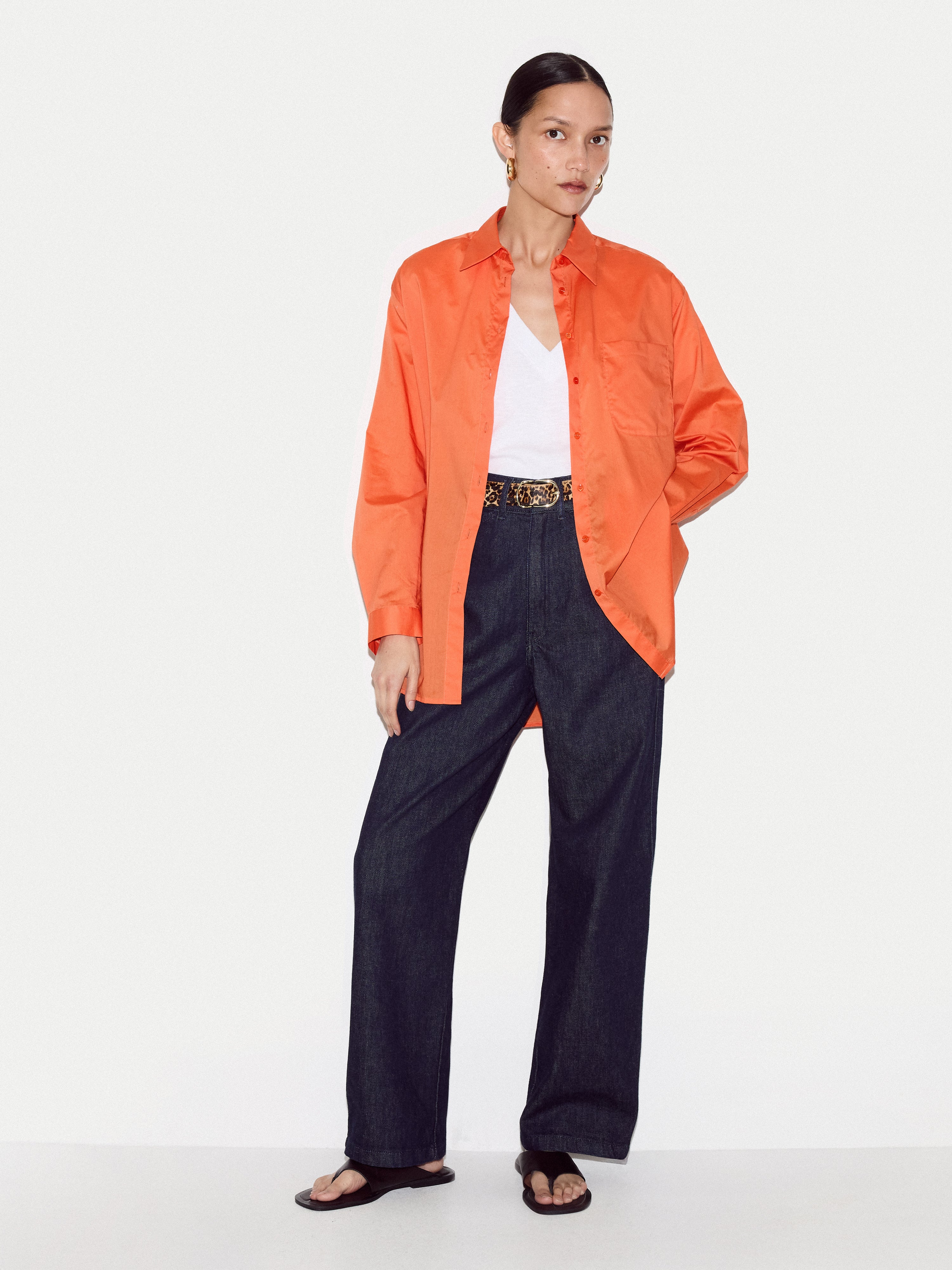 Cotton Voile Relaxed Shirt | Orange - Image 2