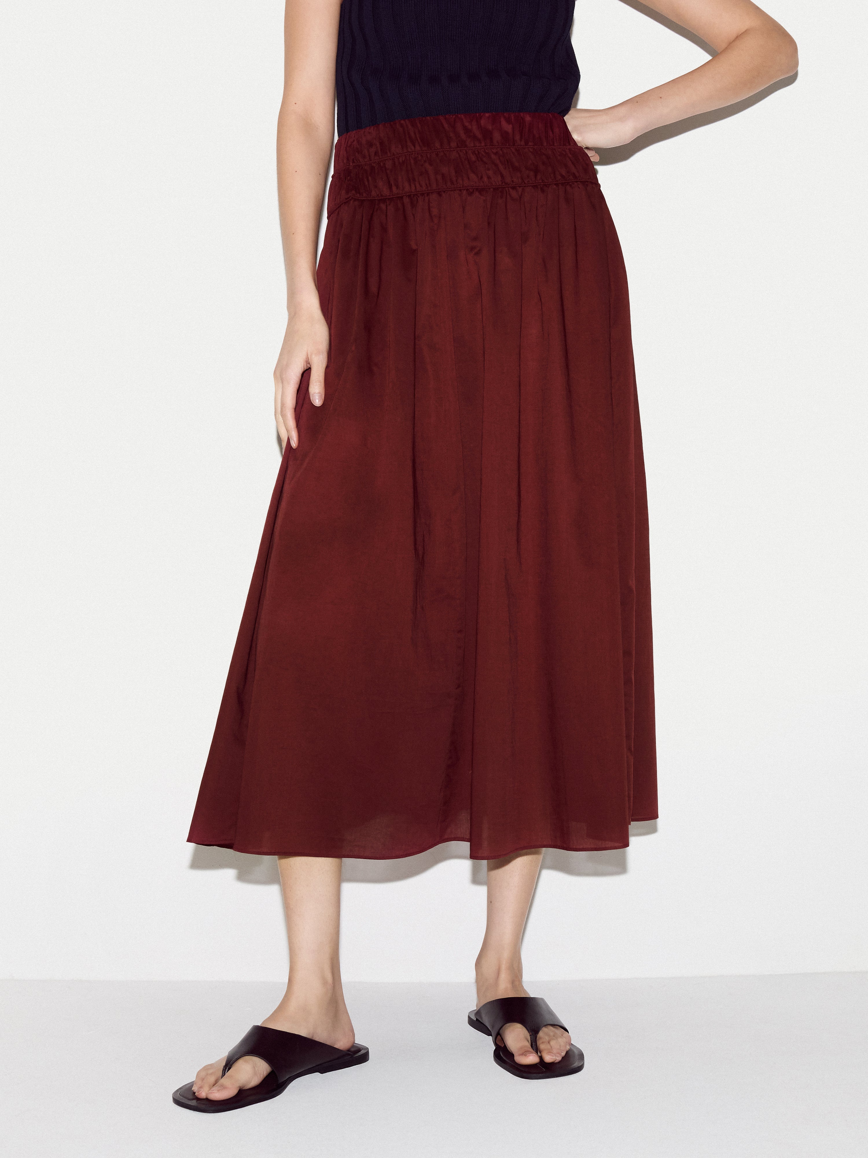 Cotton Voile Ruched Skirt | Red - Image 2