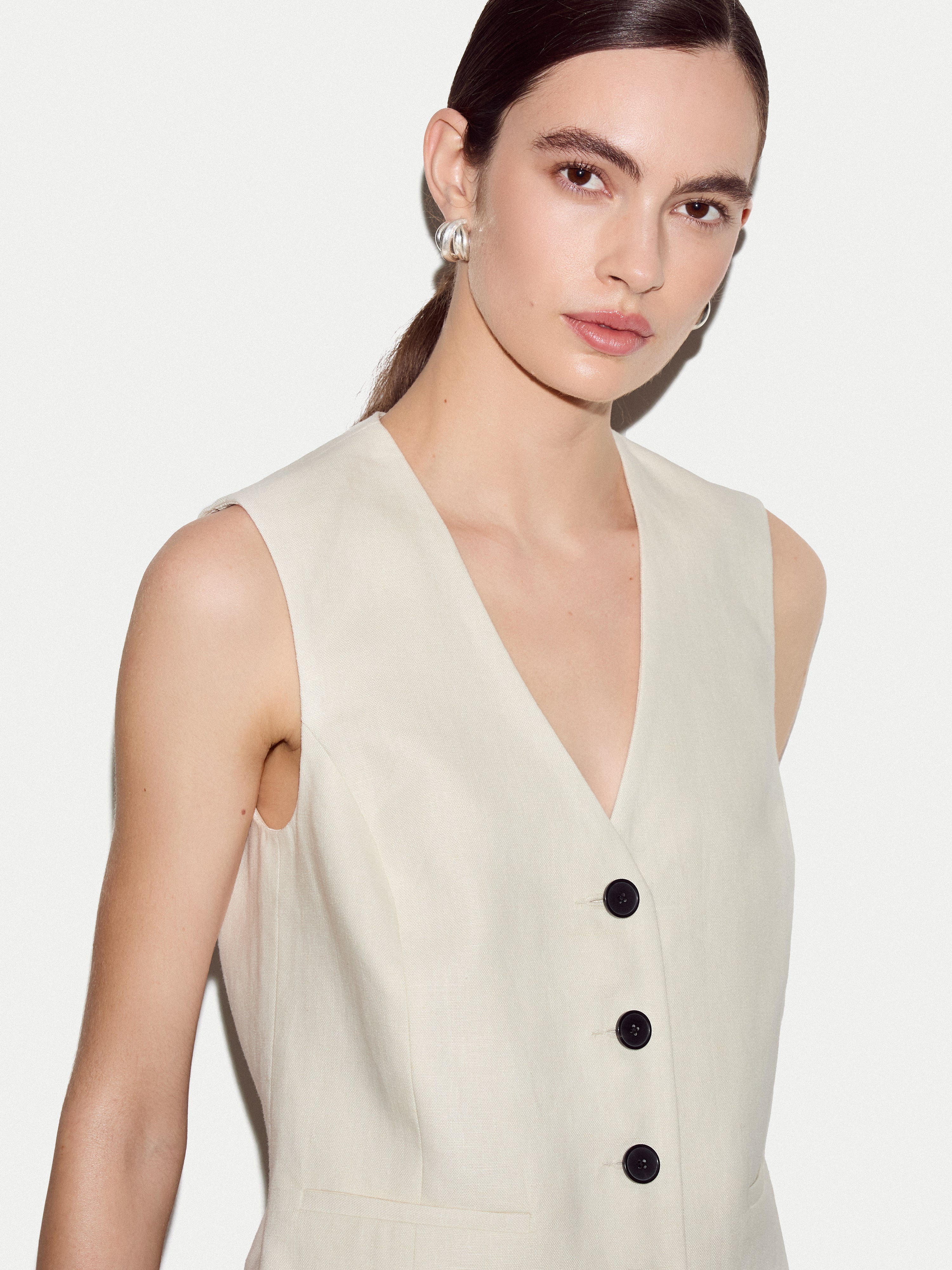 Linen Suit Waistcoat | Cream - Image 2