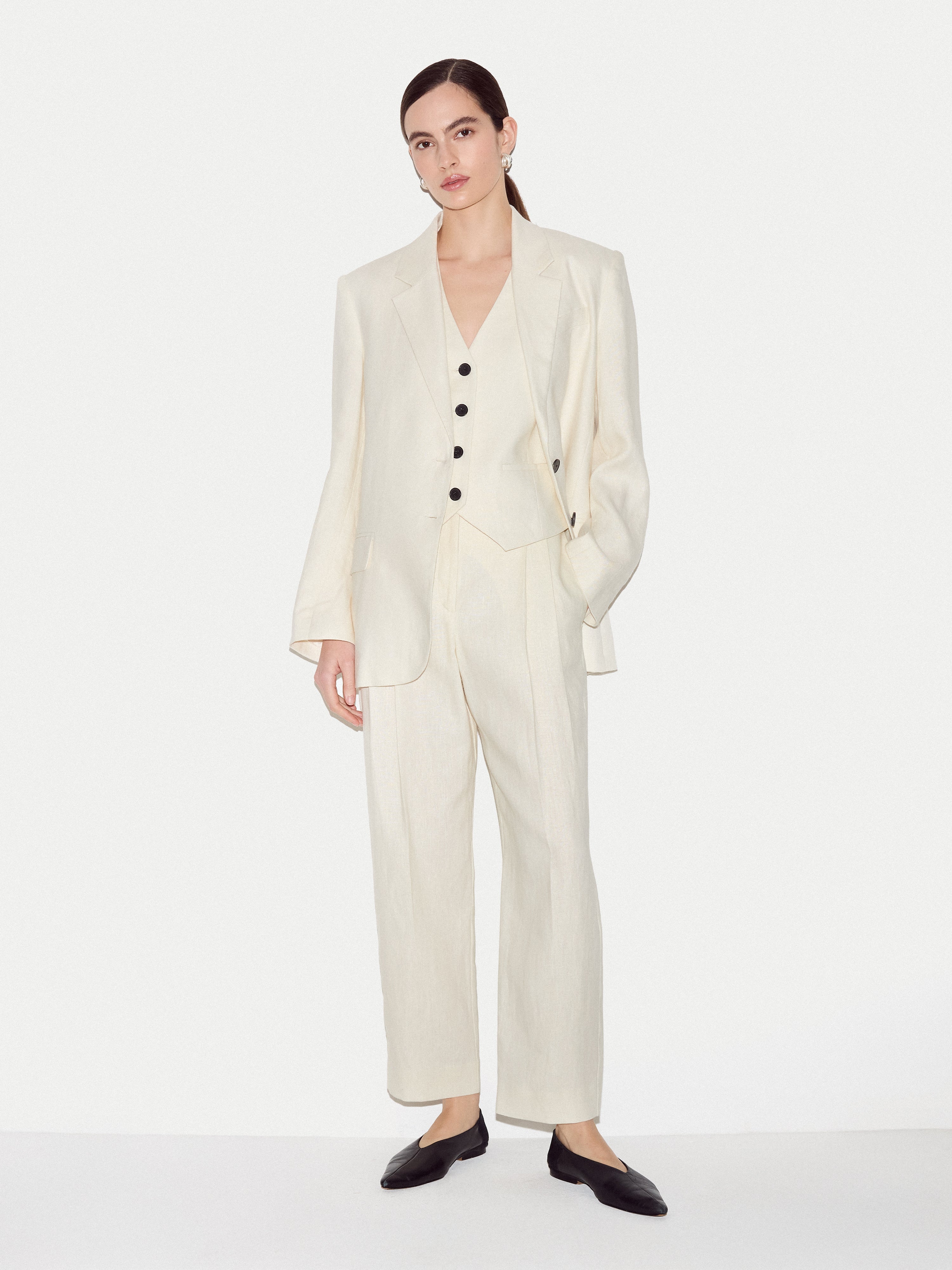 Linen Suit Waistcoat | Cream - Image 3