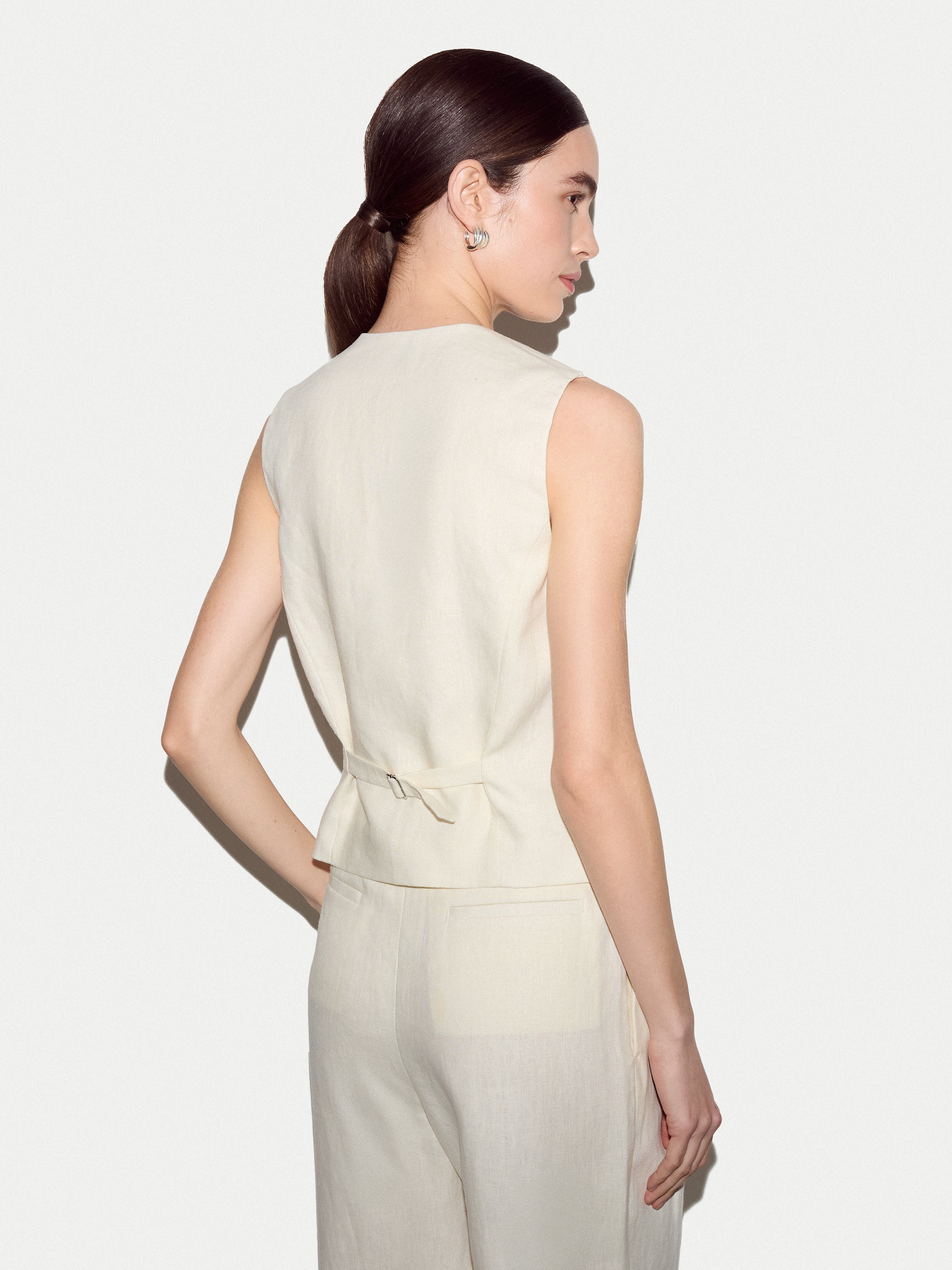 Linen Suit Waistcoat | Cream - Image 4