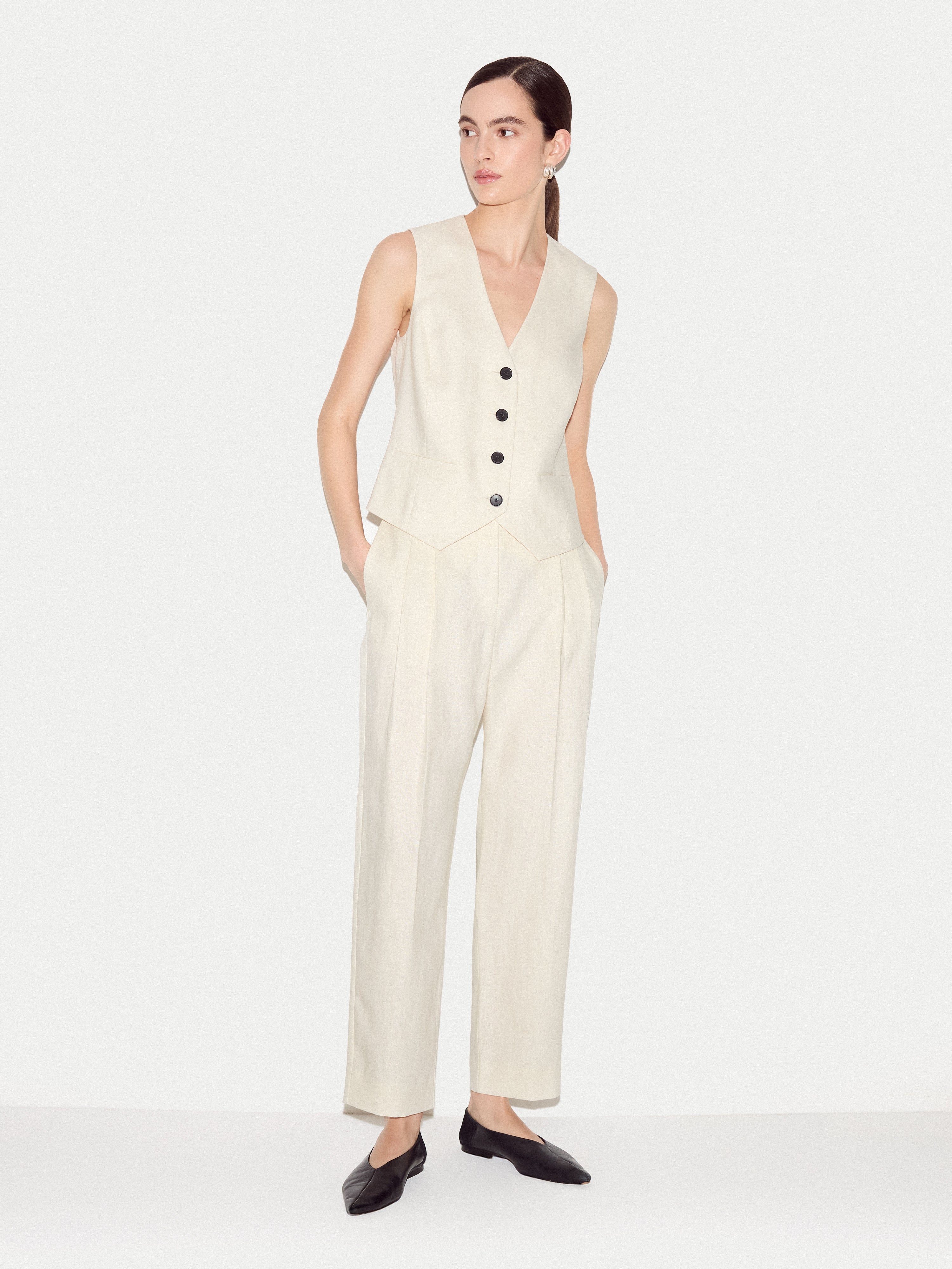 Linen Suit Waistcoat | Cream - Image 5