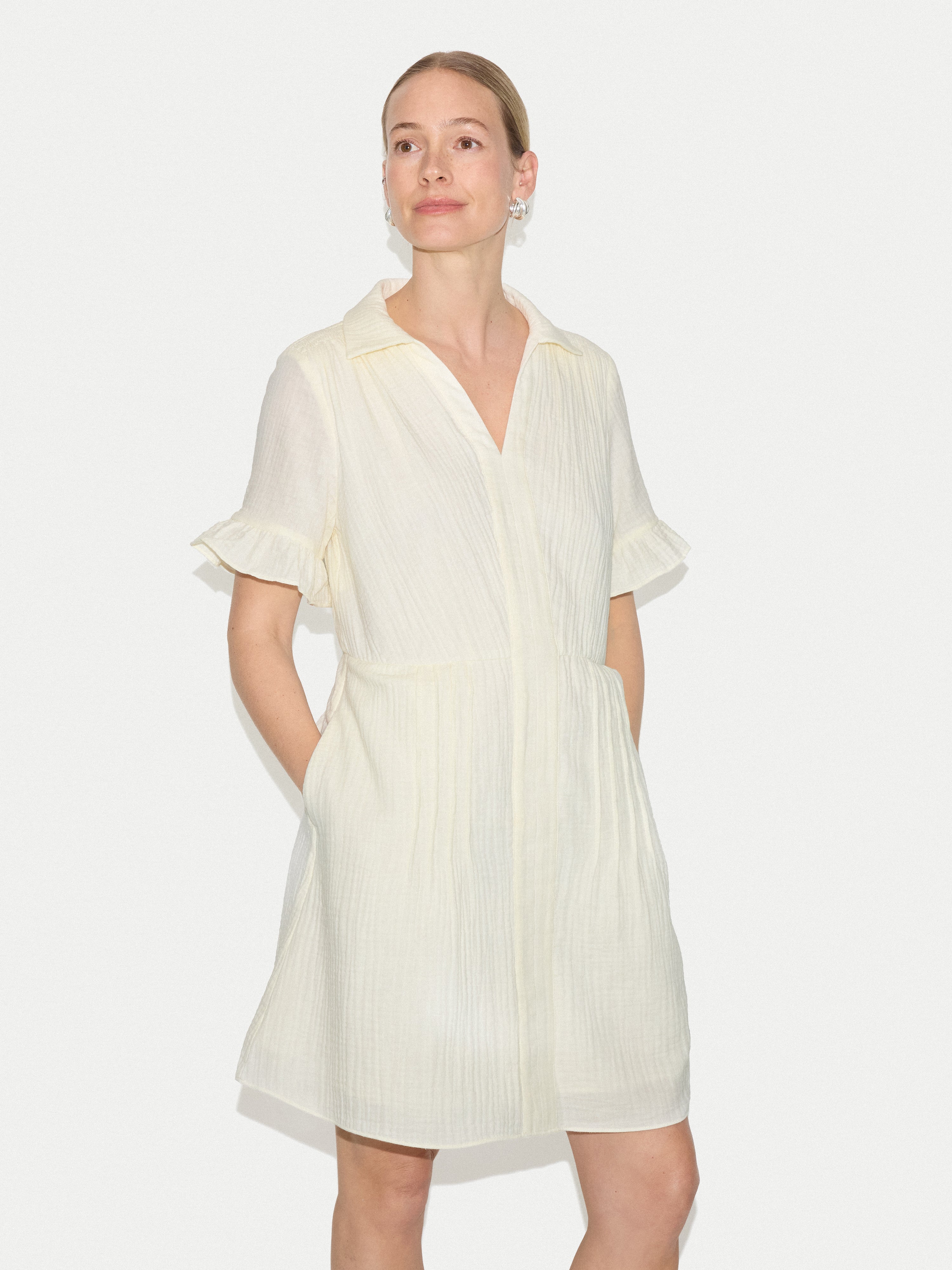 Cheesecloth Mini Dress | Cream - Image 4