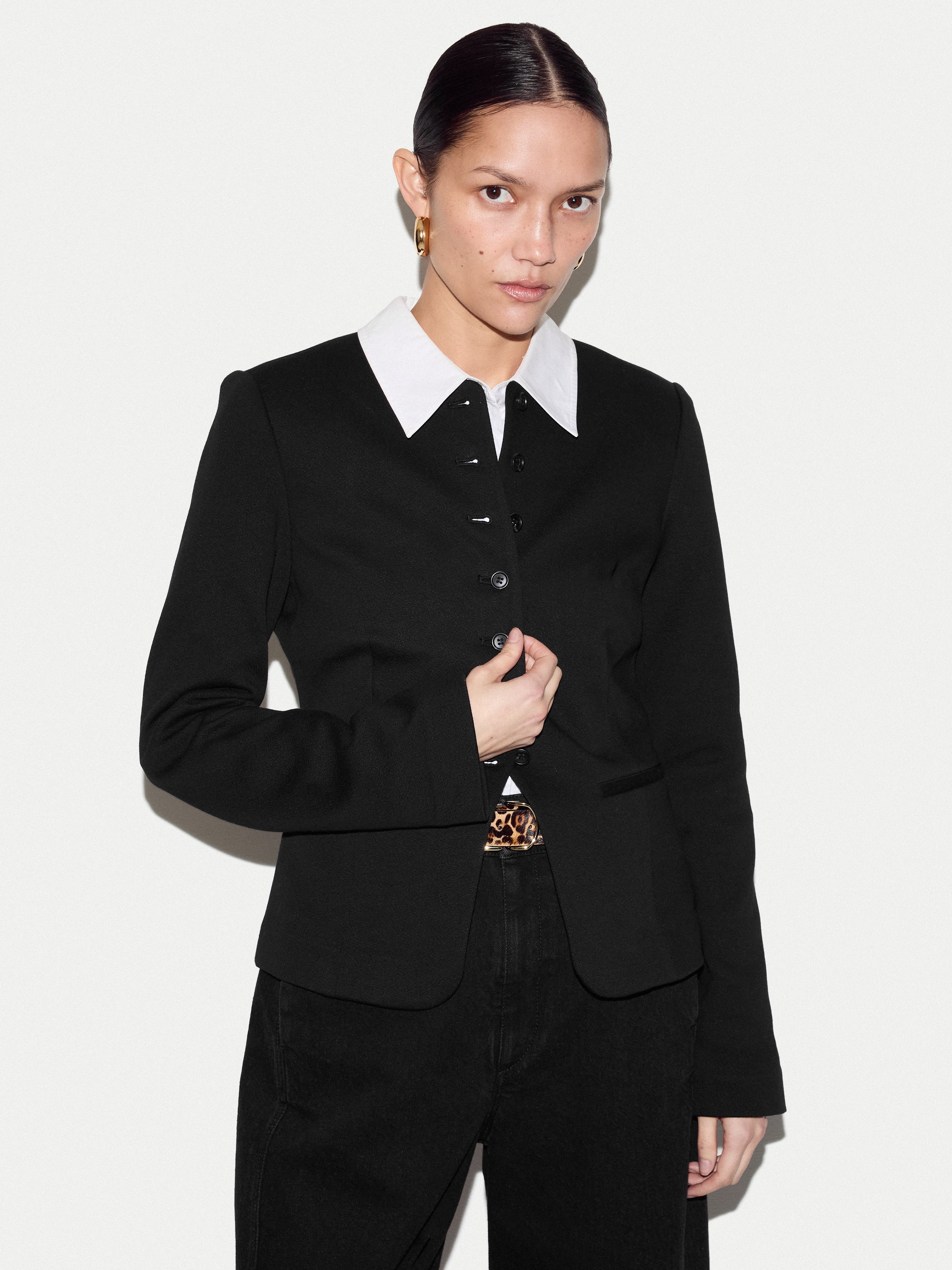 Crepe Jersey Button Jacket | Black - Image 3