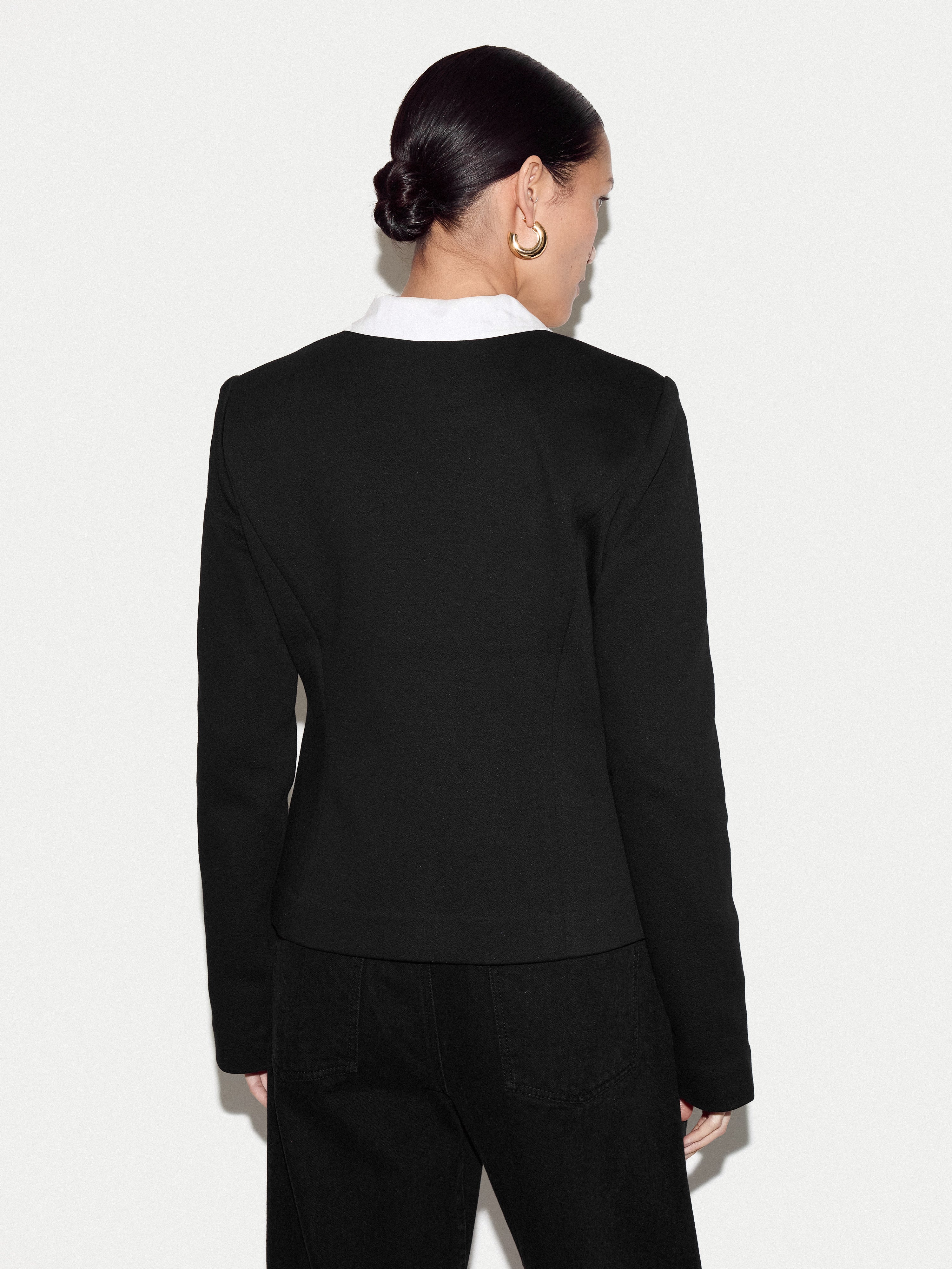 Crepe Jersey Button Jacket | Black - Image 6