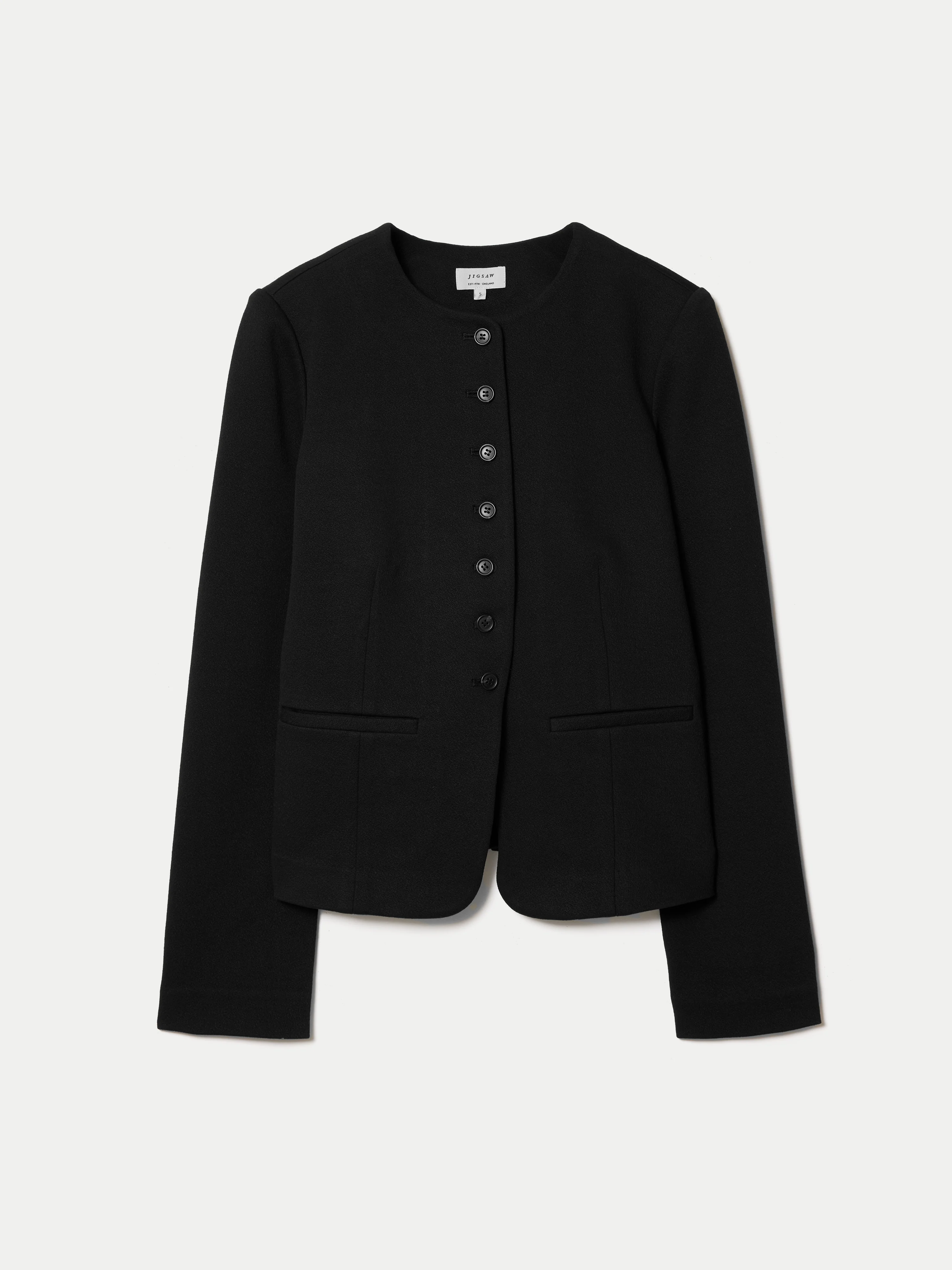 Crepe Jersey Button Jacket | Black - Image 7