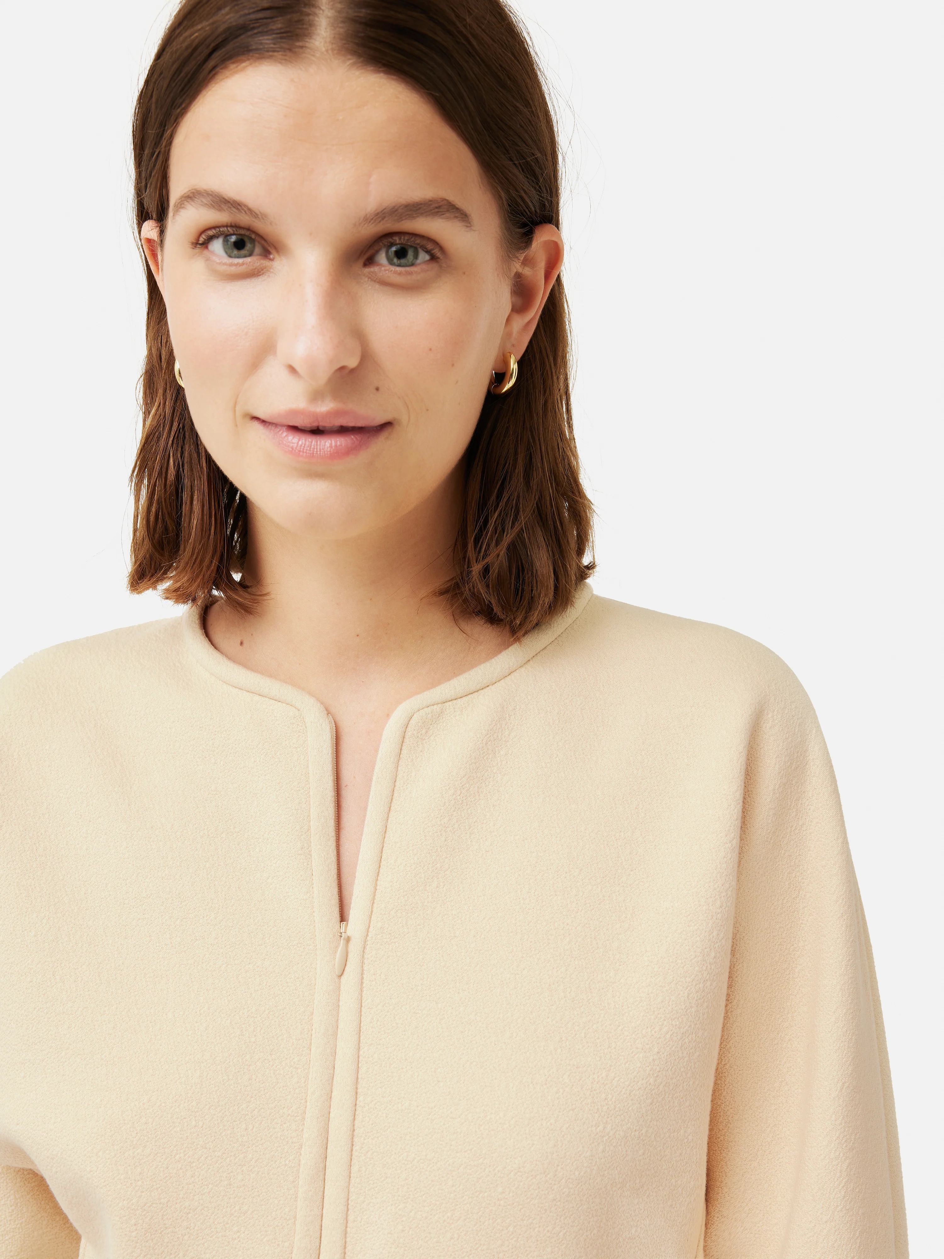 Crepe Jersey Zip Dress | Cream - Image 2