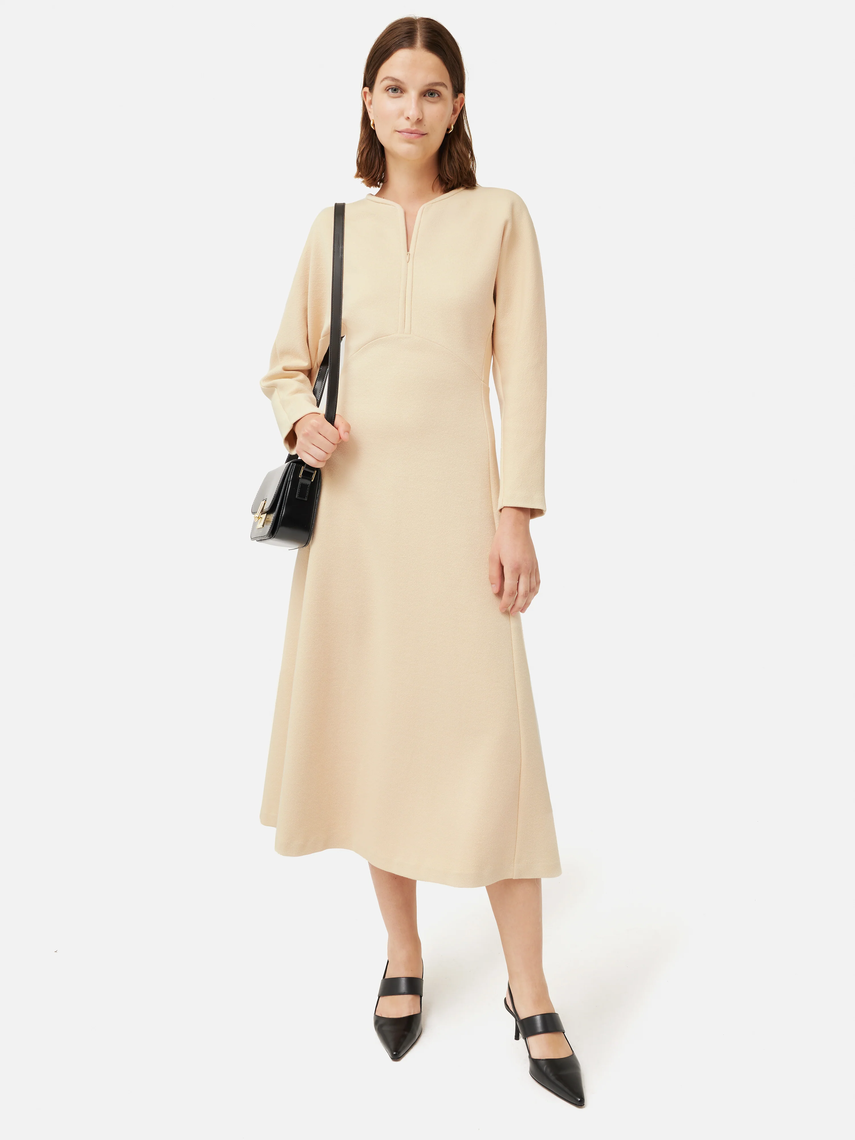 Crepe Jersey Zip Dress | Cream - Image 6