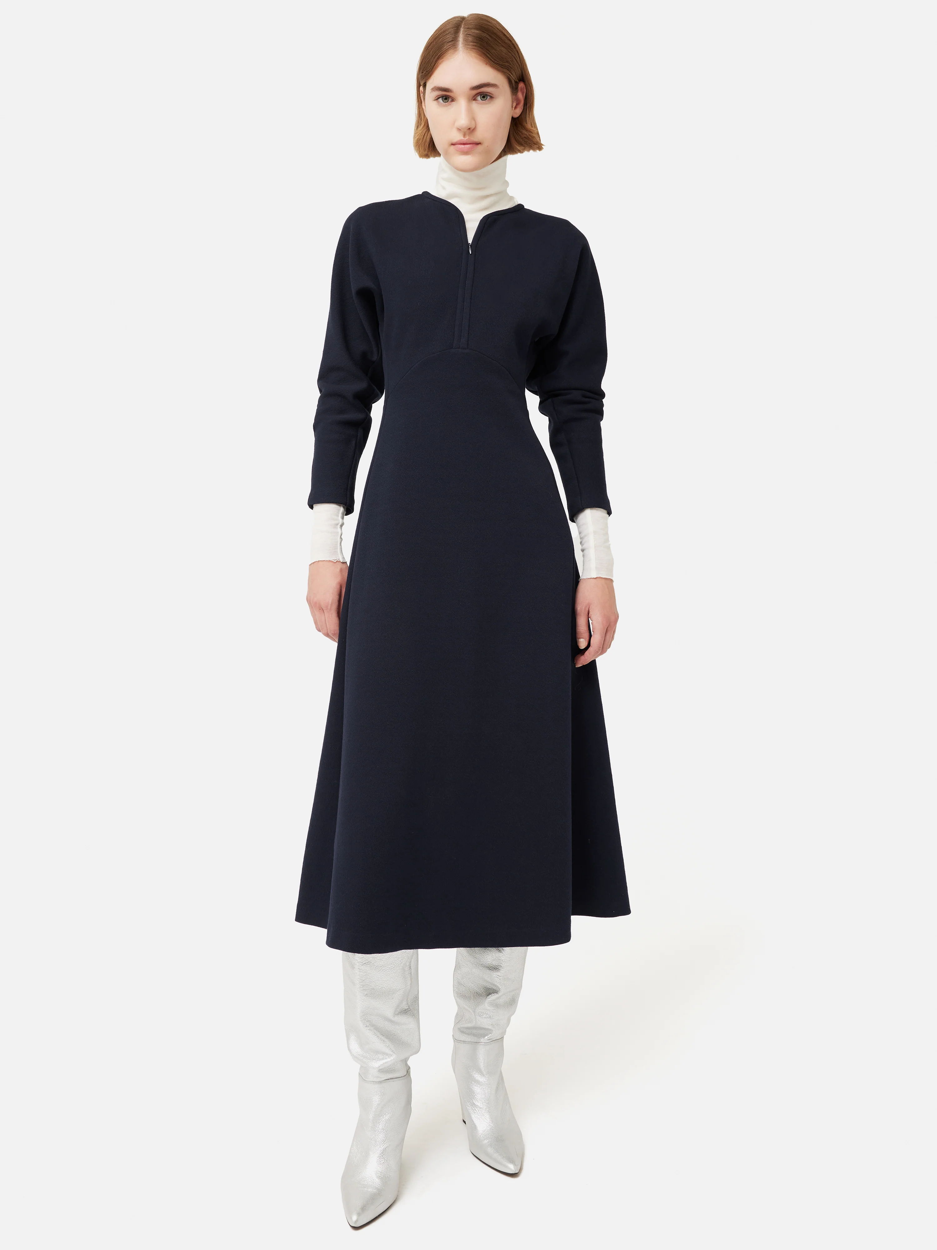 Crepe Jersey Zip Dress | Navy - Image 3