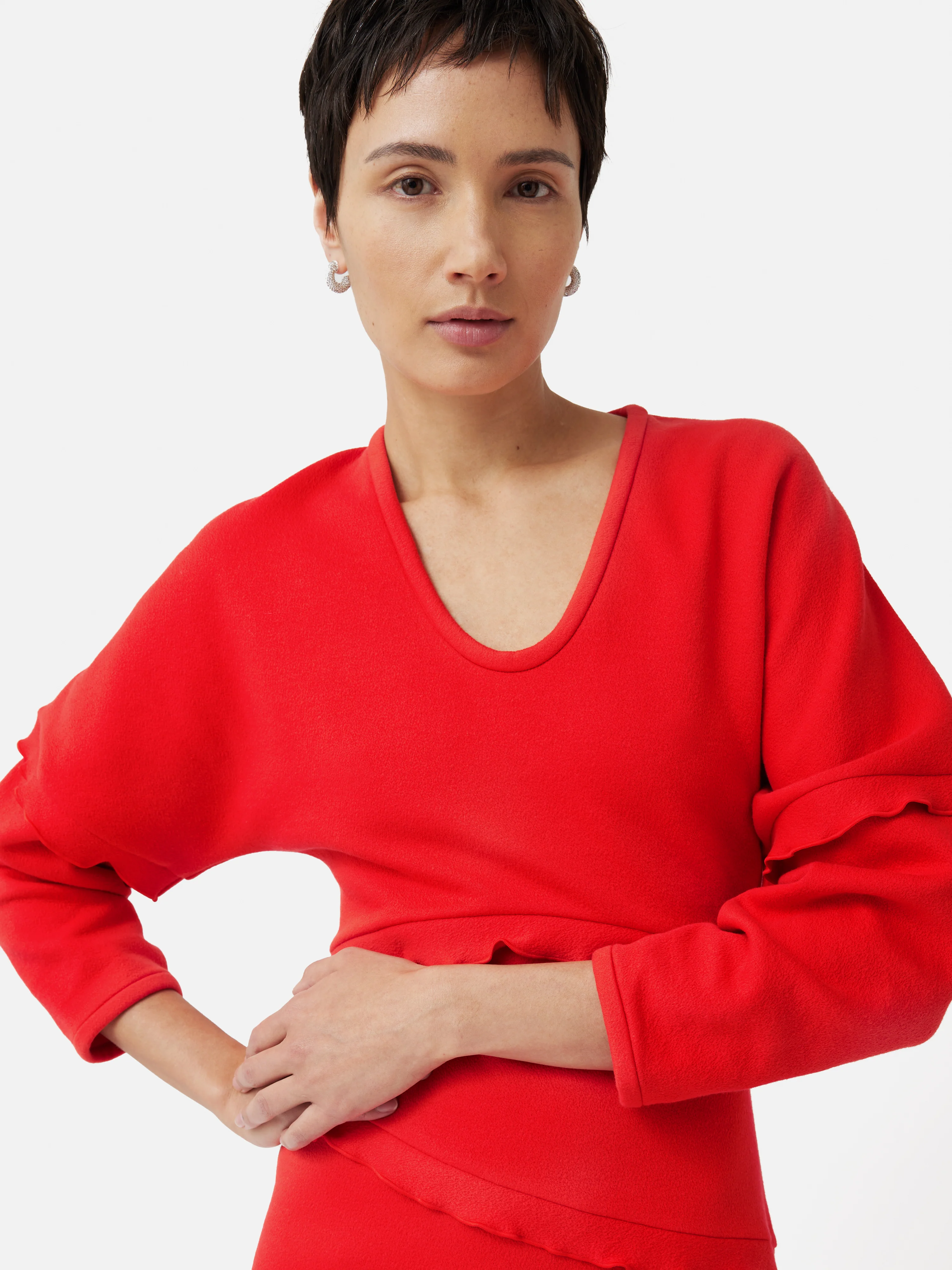 Crepe Scoop Neck Dress | Red - Image 3