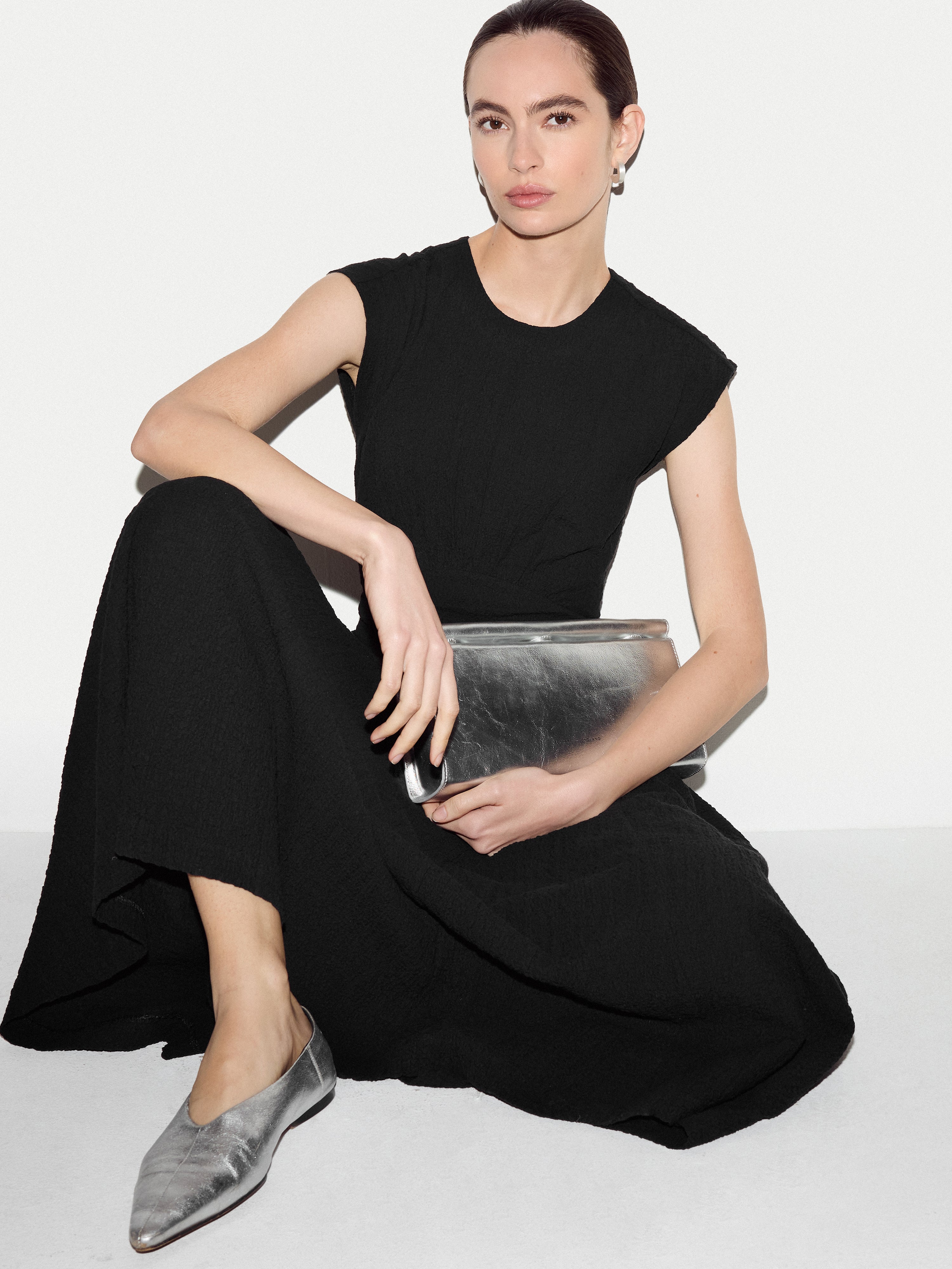 Crinkle Cotton Dress | Black - Image 3