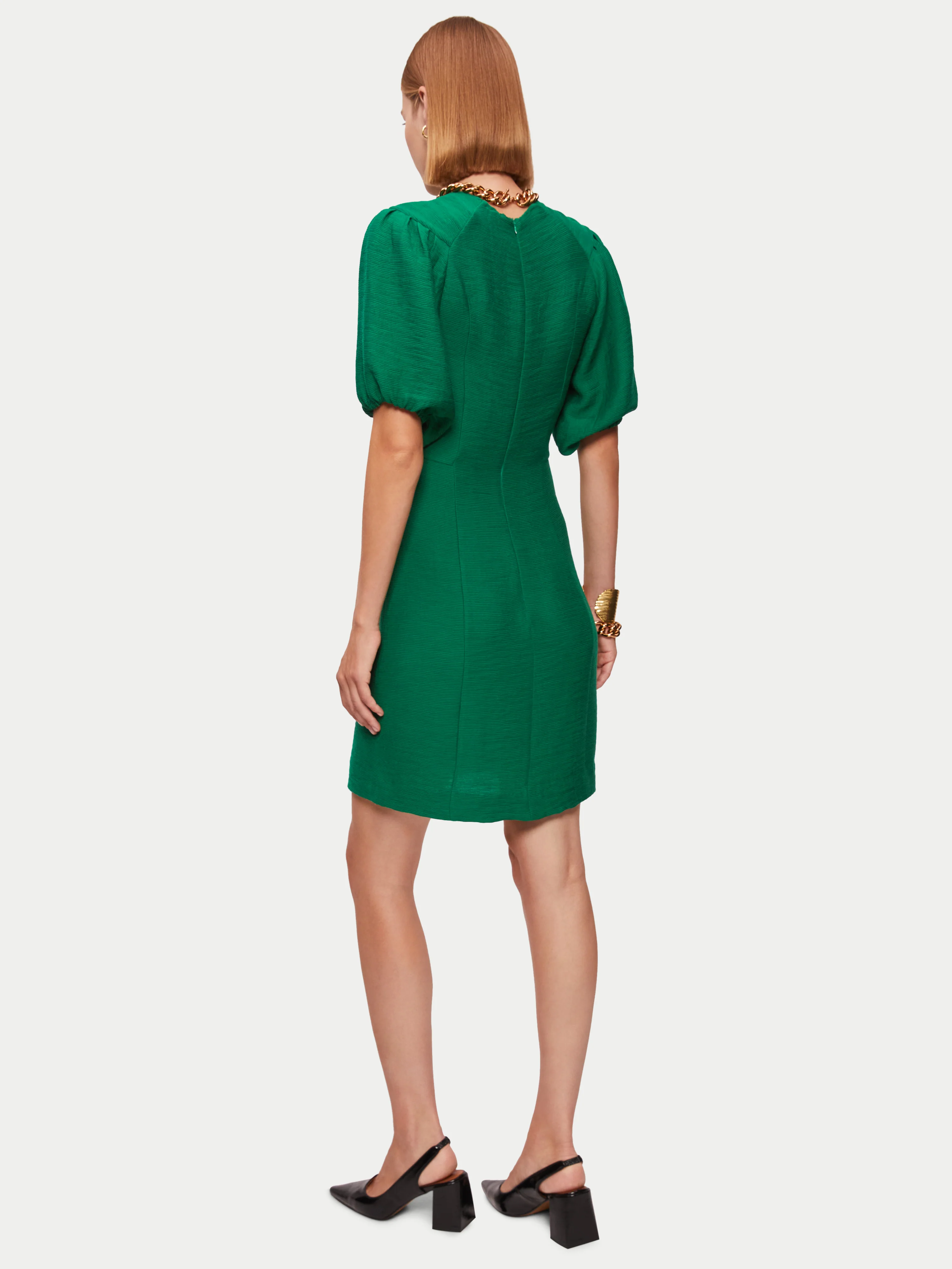 Crinkle Crepe Short Dress | Green - Image 5