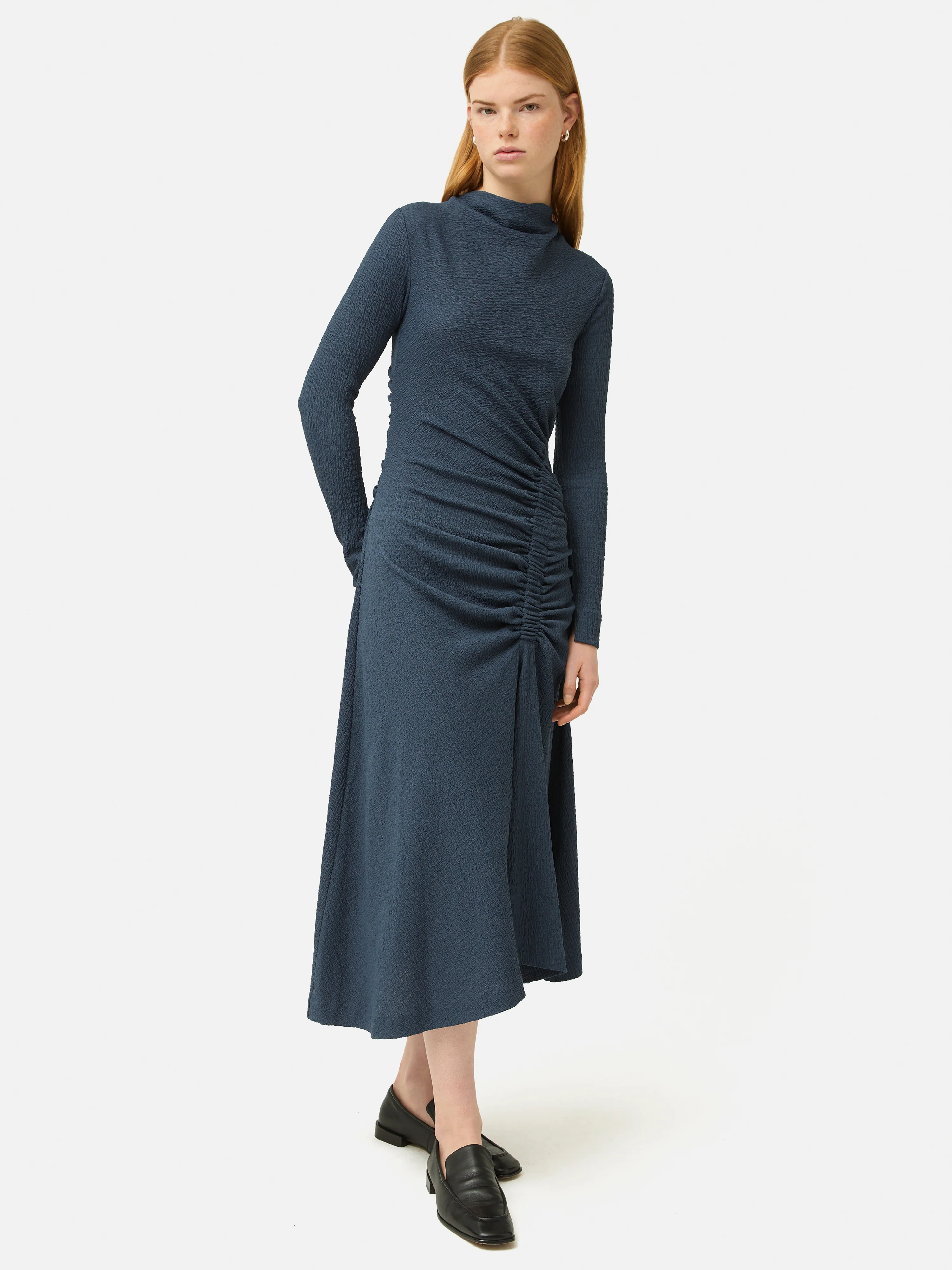 Crinkle Ruched Jersey Dress | Blue - Image 6