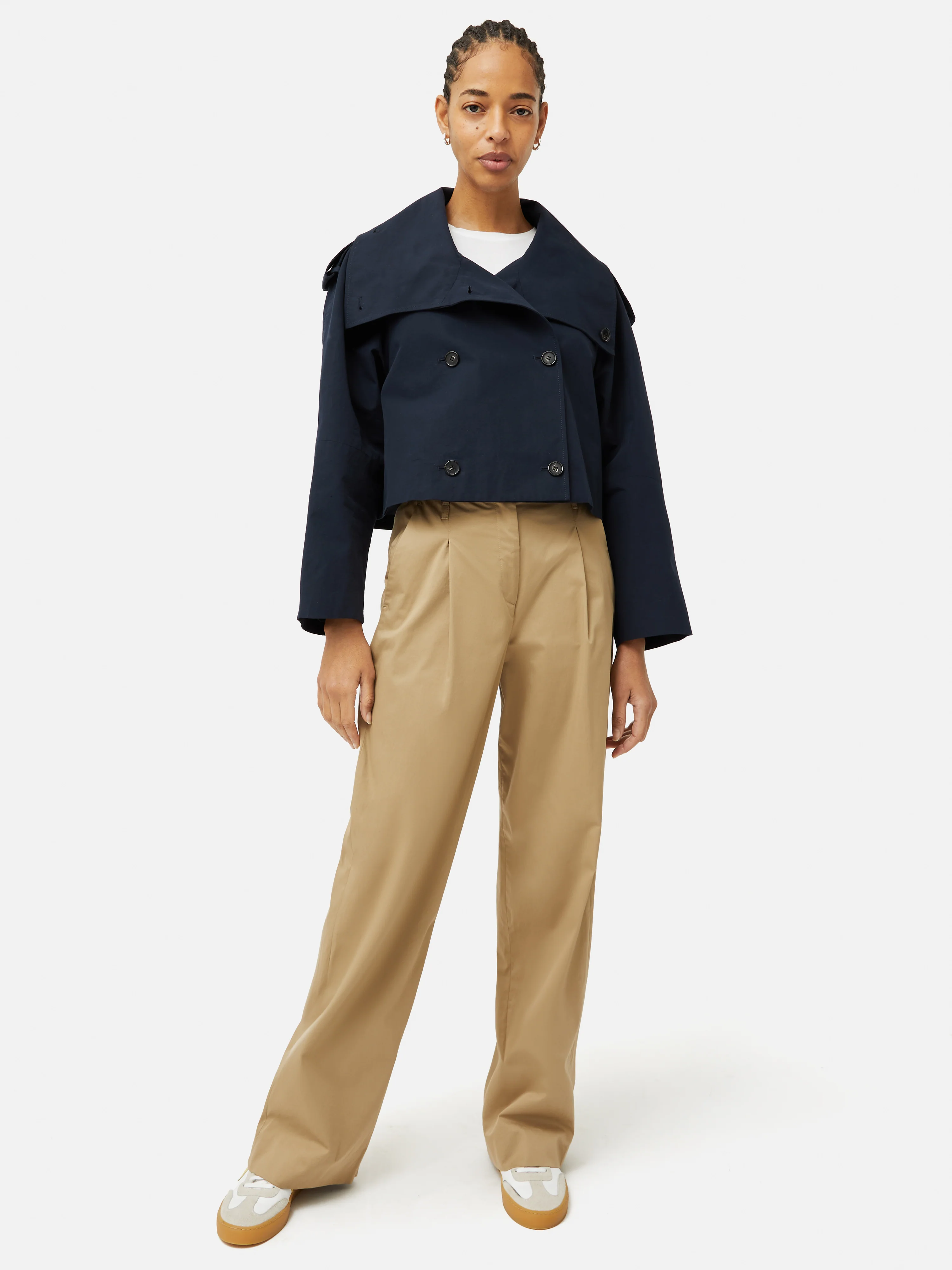 Cropped Cotton Trench Jacket | Navy - Image 2
